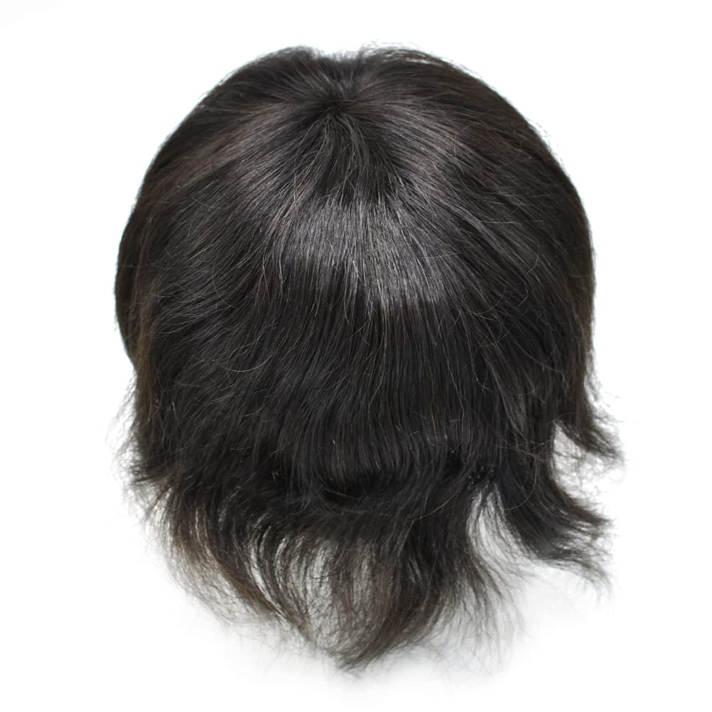 100% European Remy Human Hair Toupee for Men - Undetectable Hair Replacement System for Hair Loss - 8''X10'' 1B# Off Black - 120% Medium Light to Medium Density - Perfect for Daily Wear, Special Occasions & Confidence Boosting