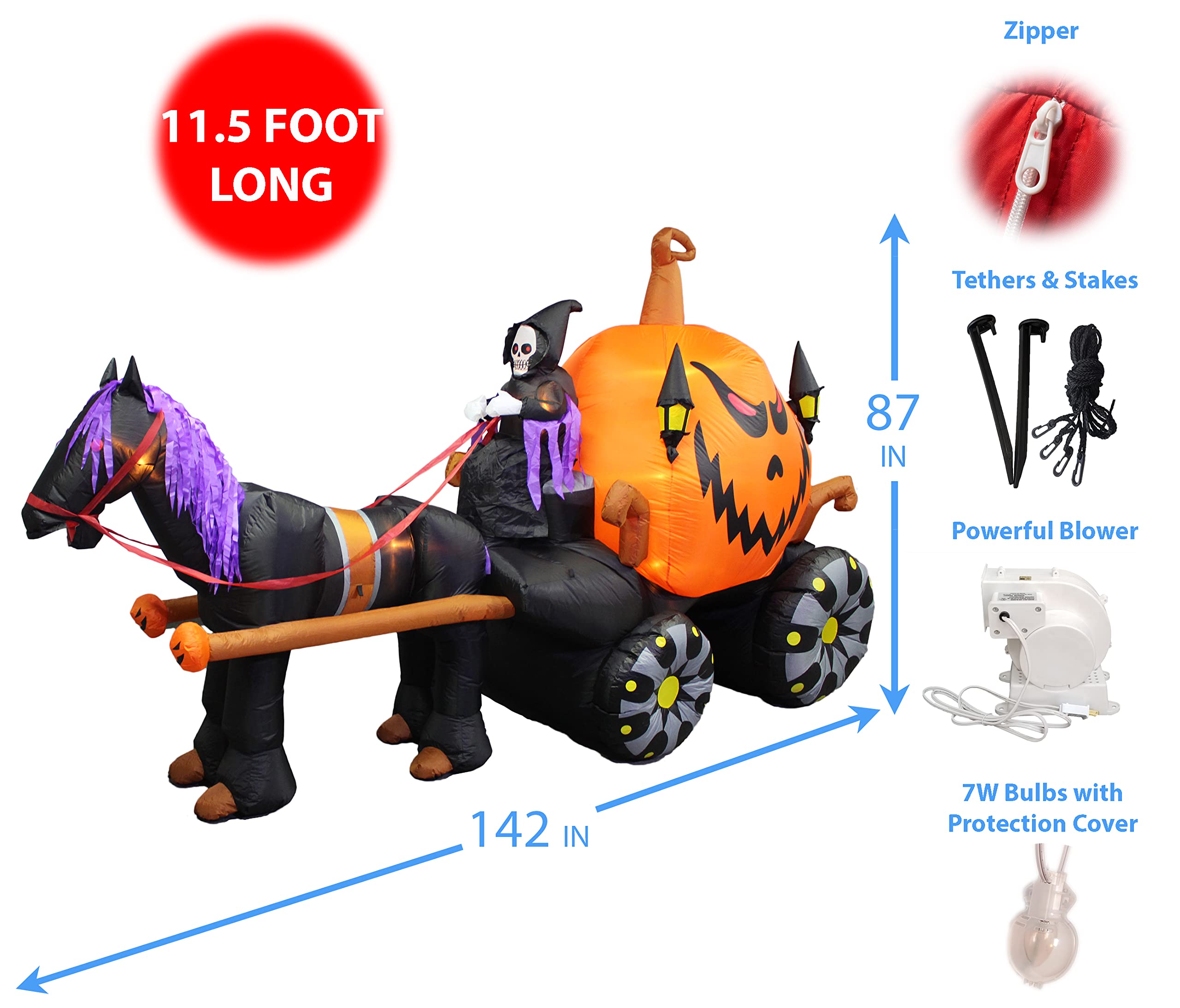 Halloween Party Decorations Bundle - 11ft Animated Inflatable Black Cat & 11.5ft Inflatable Grim Reaper with Pumpkin Carriage - Outdoor Yard Decor for Halloween Night, Spooky Party, Haunted House Theme