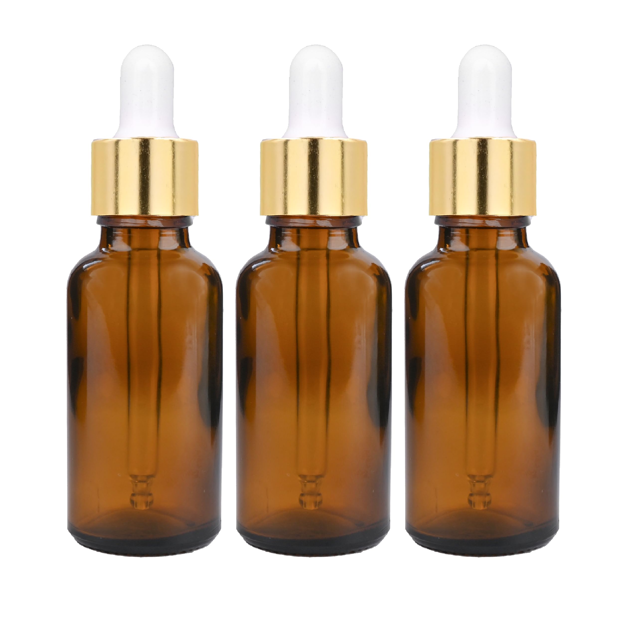 Happy Packaging 30ML Amber Round Empty Glass Bottle with Glass Dropper & Gold Sleeve - Leak Proof Refillable Essential Oil Bottles for DIY Perfumes, Serums, Aromatherapy - Perfect for Home, Spa, and Travel Use