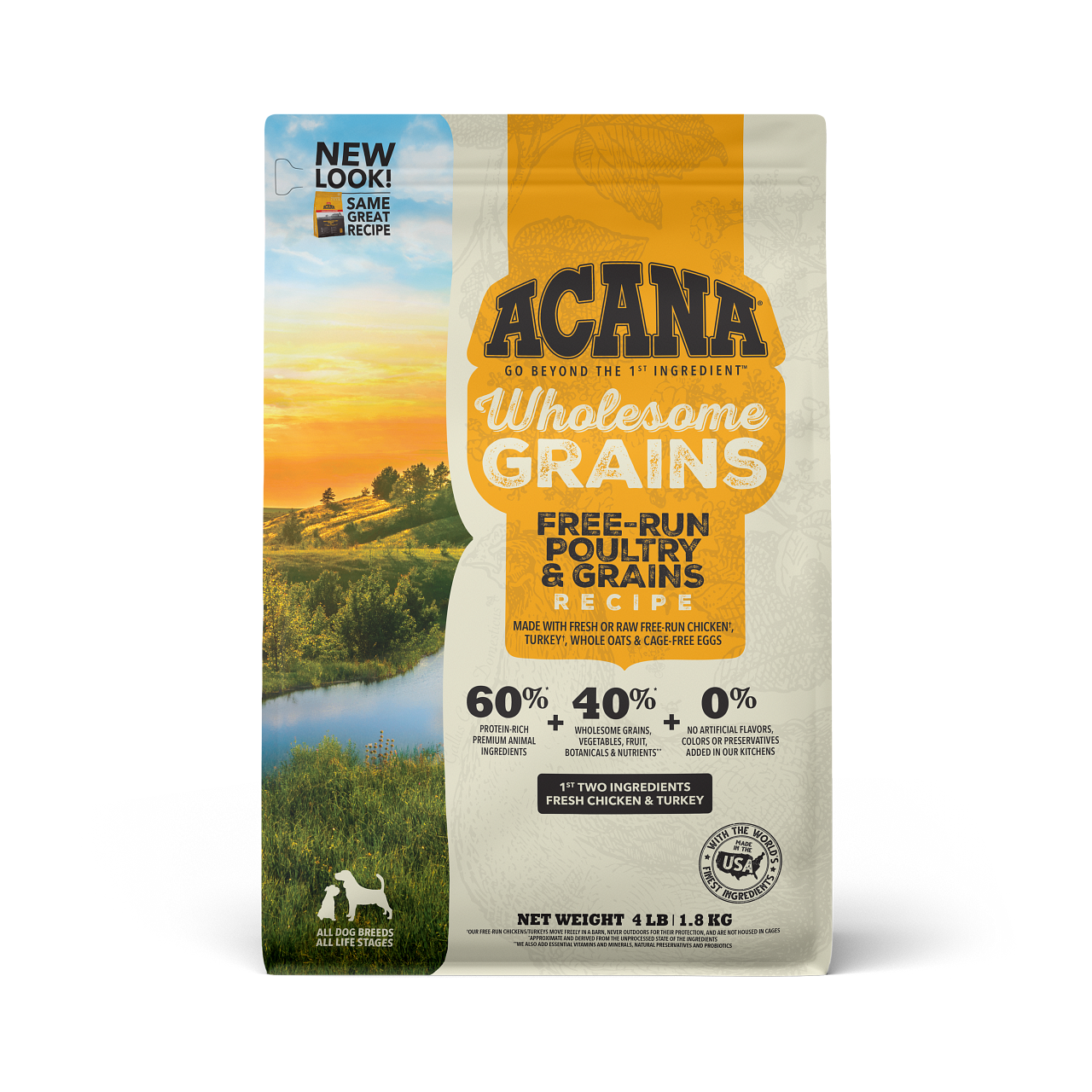 Acana Free-Run Poultry Dry Dog Food with 60% Wholesome Grains - Premium Nutrition for Active Dogs, Puppies & Adult Breeds | Ideal for Daily Feeding & Training Rewards