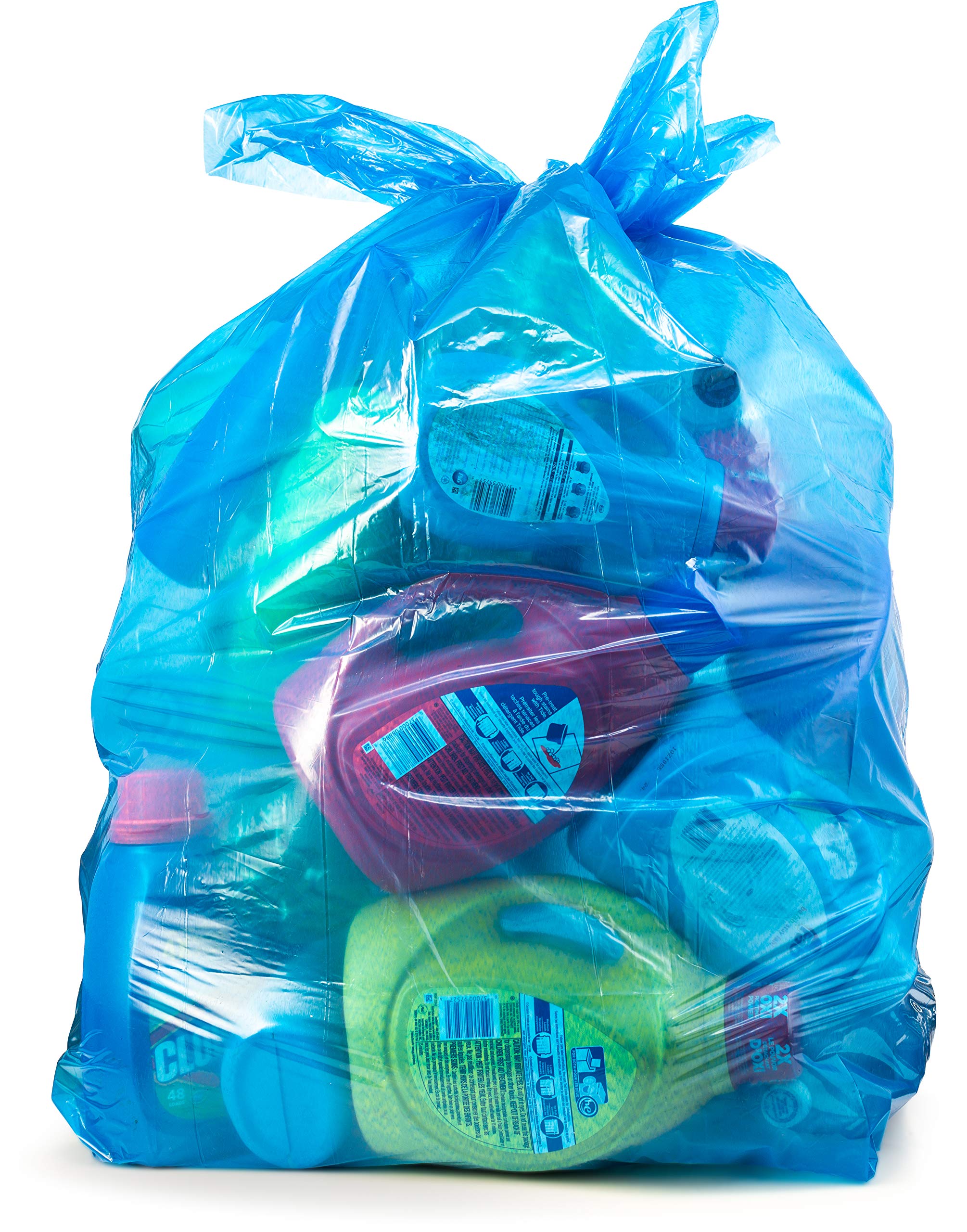 55 Gallon Heavy Duty Blue Recycling Trash Bags - 50 Count with Drawstring Ties - Extra Large Plastic Garbage Bags for Home, Office & Outdoor Waste Disposal