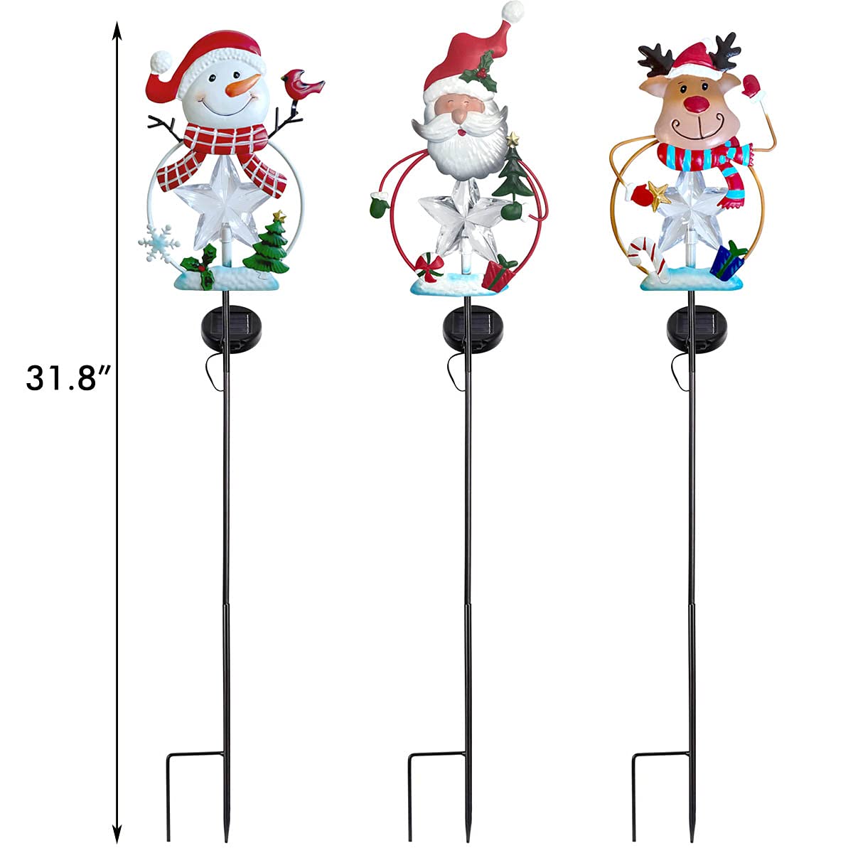 3 Pack Christmas Yard Stakes - Solar Powered Outdoor Garden Decor with LED Lights (Snowman/Santa/Reindeer) - Waterproof Metal Holiday Decoration for Lawn, Pathway & Winter Landscaping | Perfect for Christmas Party, Front Yard Decor & Seasonal Festivities