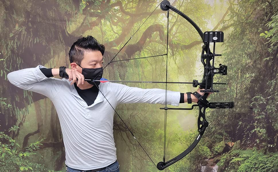 SAS 55 lb 29-Inch Compound Bow with 5-Spot Paper Target - Perfect for Hunting, Target Practice & Outdoor Archery Training