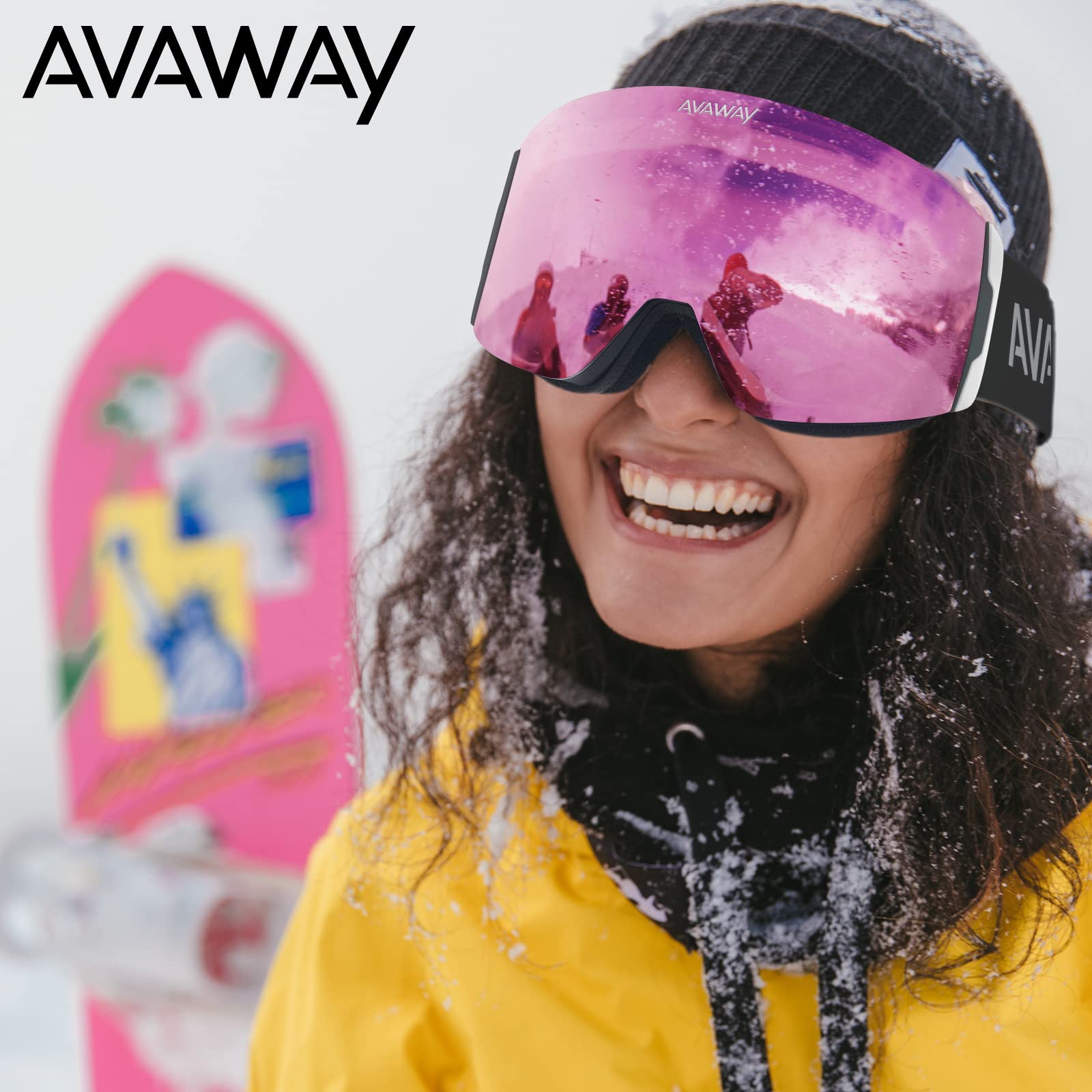 AVAWAY Anti-Fog Ski Goggles for Women & Men - OTG Compatible Snowboard Goggles with UV Protection for Winter Sports | Perfect for Skiing, Snowboarding & Outdoor Winter Activities