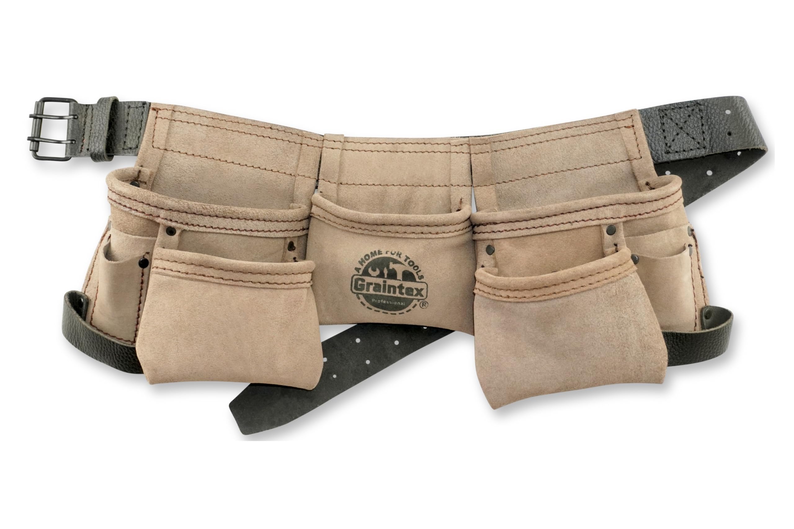 Graintex DS2243 Kids Real Suede Leather Tool Belt - 9 Pocket Adjustable Tool Apron for Boys & Girls, 1.5