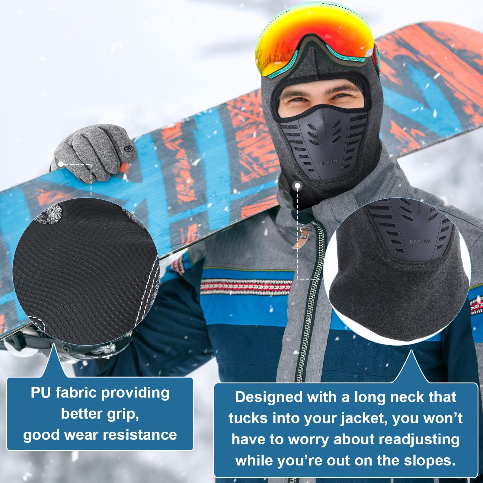Breathable Winter Balaclava Face Mask & Touch Screen Ski Gloves Set - Full Face Cover for Men & Women - Perfect for Skiing, Snowboarding, Motorcycle Riding & Outdoor Winter Activities