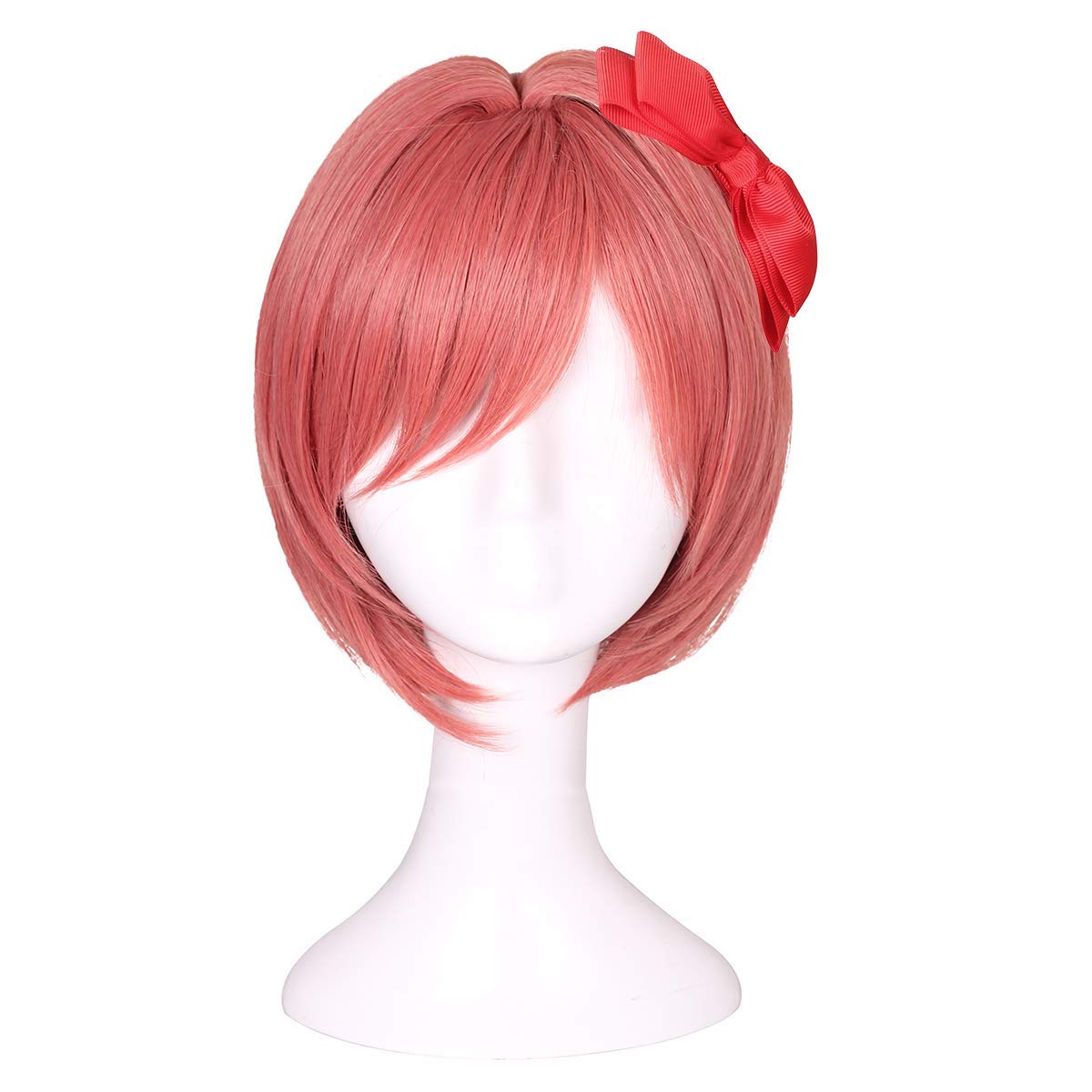 Coral Short Cosplay Wig with Bowknot for Women & Girls - Perfect for Halloween, Cosplay, Parties, and Costume Events