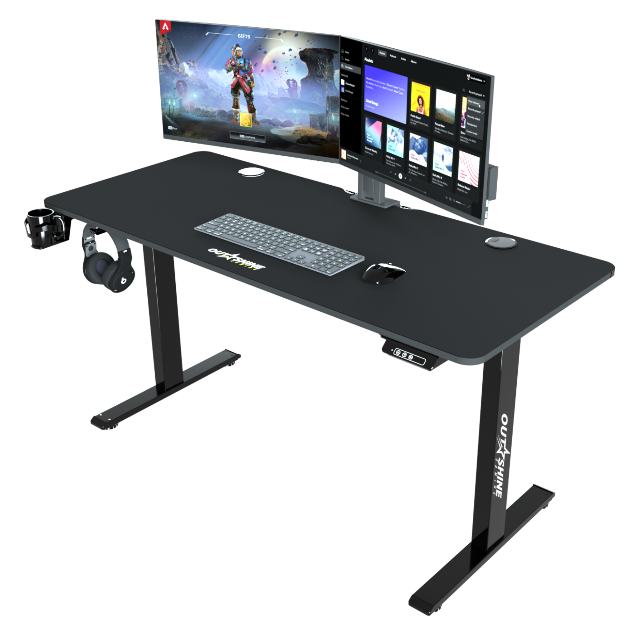 Premium Hover Gaming Desk - Electric Height Adjustable Computer Desk for PC & Console Gamers - Ergonomic Home Office & Streaming Setup with Cable Management