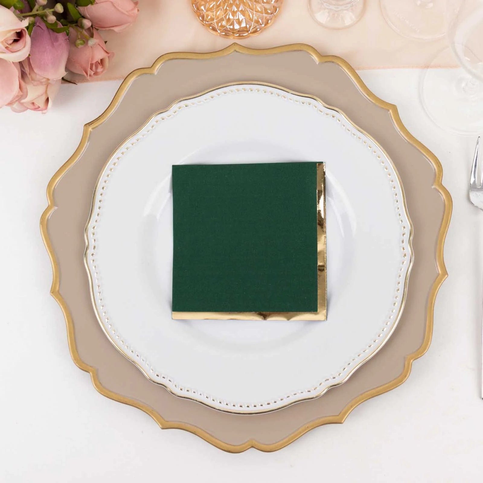 50 Soft 2-Ply Disposable Dinner Cocktail Napkins with Gold Foil Edge - Elegant Party Tableware for Weddings, Events & Home Entertaining
