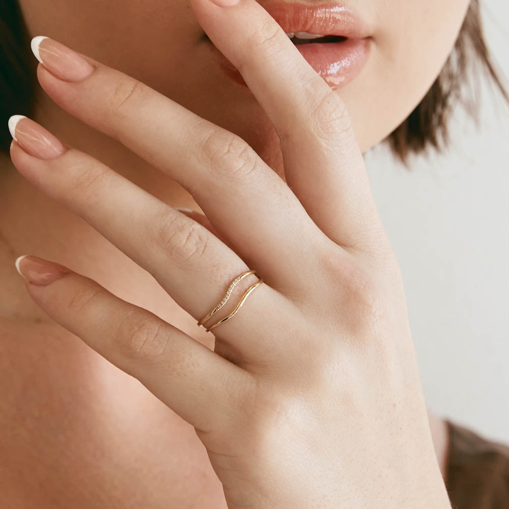 10k Gold Diamond Wave Stacker Ring for Women - Elegant Layering Jewelry for Everyday Wear, Stackable Rings for Wedding, Anniversary & Gift Giving