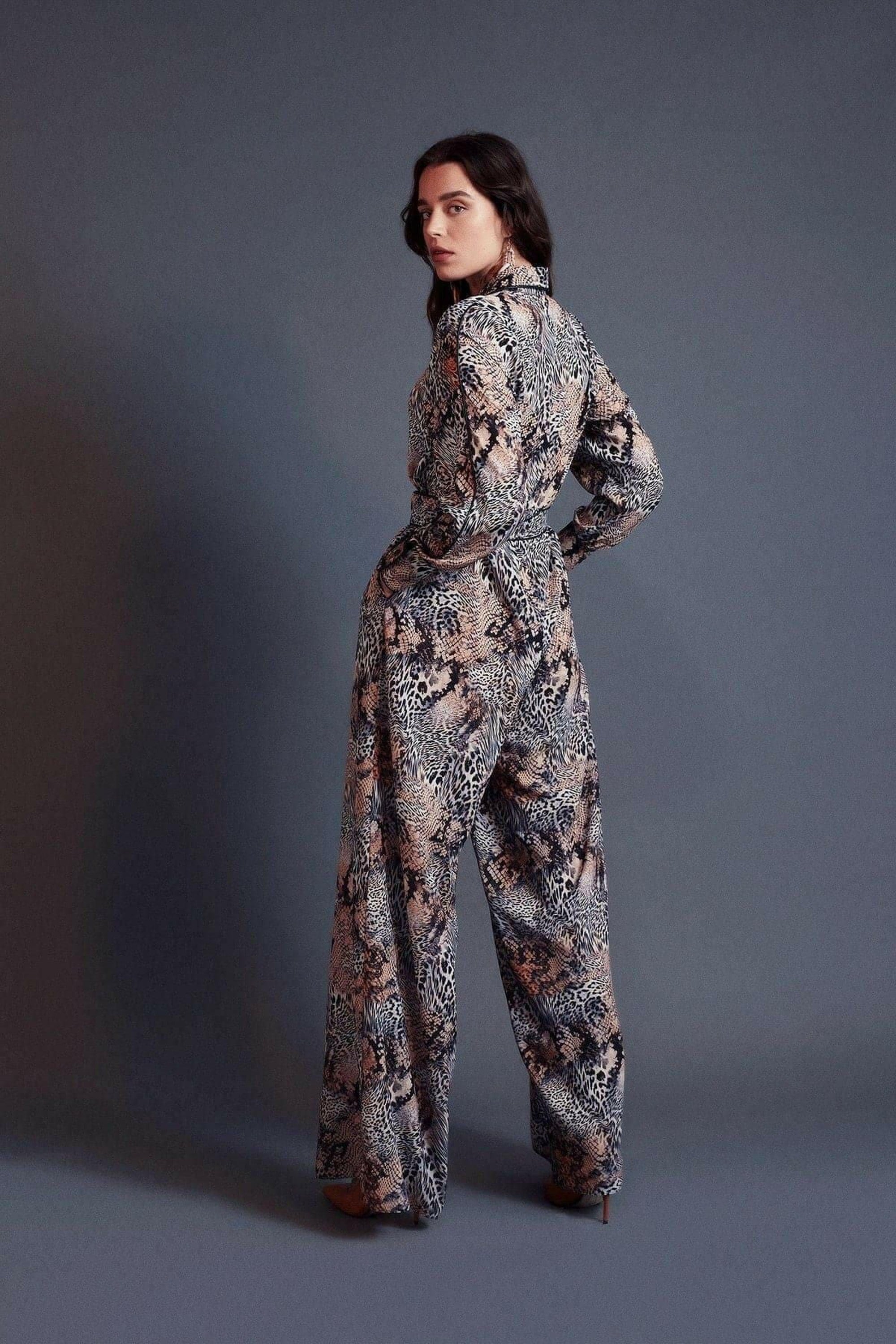 Ella Women's Modest Leopard Print Jumpsuit - Stylish Leather Piped Romper for Casual Wear, Parties & Special Occasions