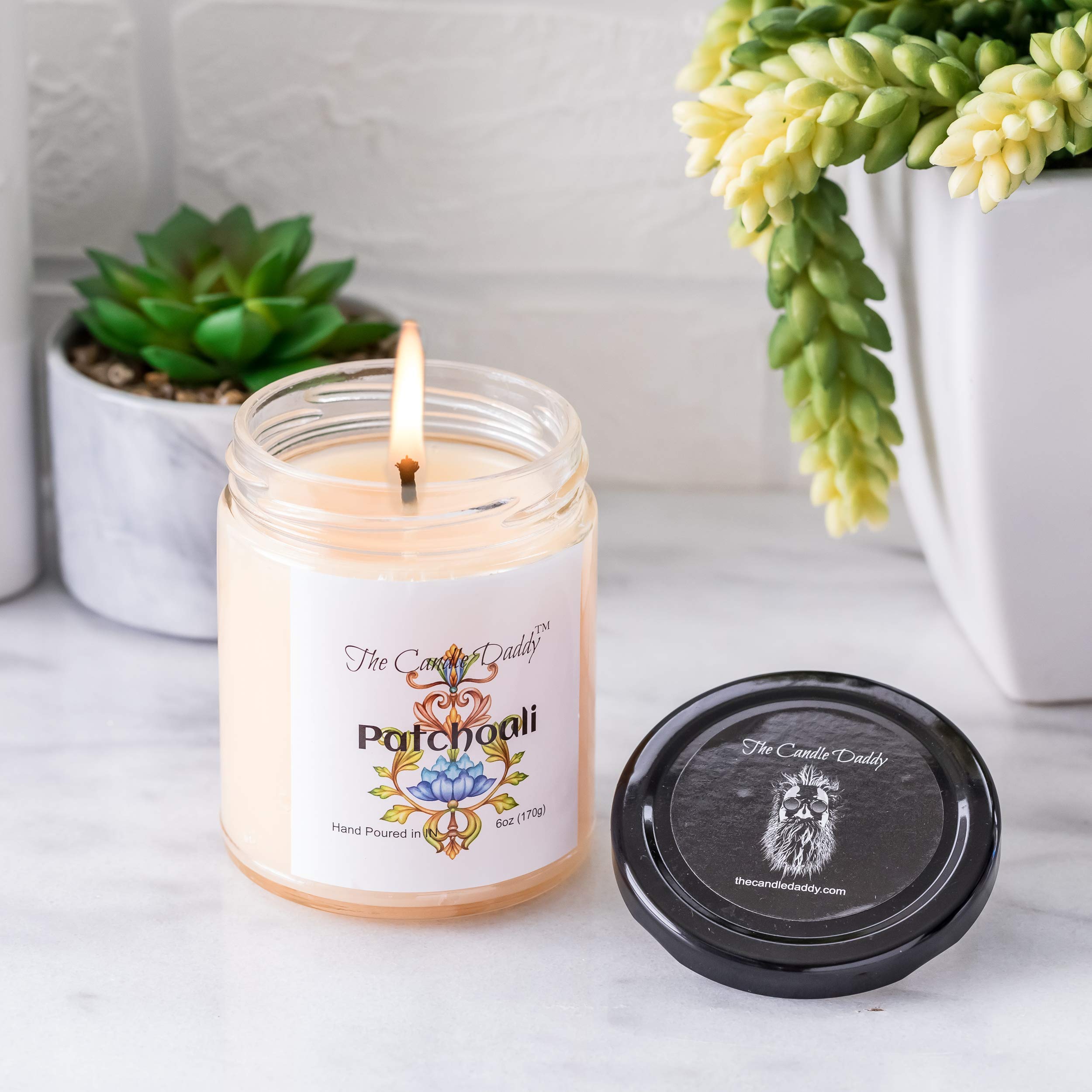 Patchouli Scented Candles & Wax Melts Set - 6 oz Candle & 3 x 2 oz Wax Melts for Home, Yoga, Meditation & Aromatherapy Relaxation
