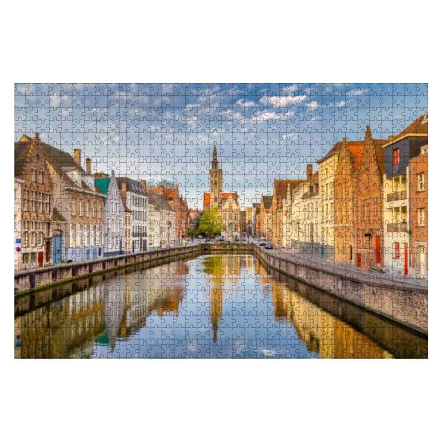 1000-Piece Wooden Jigsaw Puzzle - Spiegelrei Canal at Sunrise Brugge Flanders Belgium - Educational & Stress-Relief Puzzle for Adults & Kids - Perfect for Family Game Nights, Classroom Activities & Relaxation Therapy
