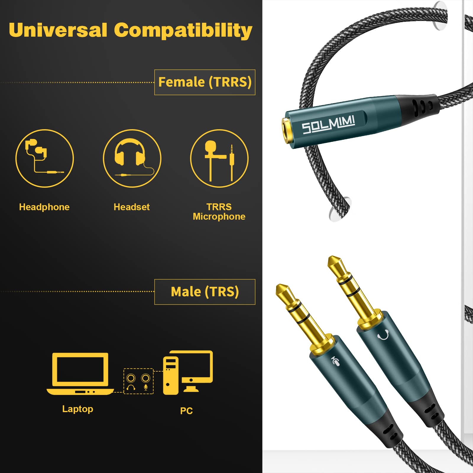 3.5mm Headphone Splitter - Female to Dual Male & Male to Dual Female Audio Mic Adapter for Gaming, Music Sharing, and Conference Calls