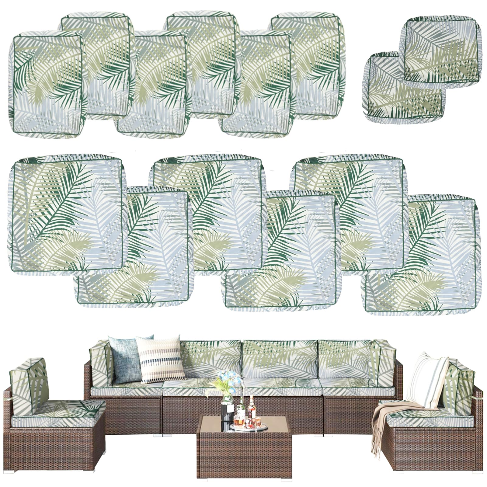 Waterproof Outdoor Patio Cushion Covers with Zipper - Replacement Slipcovers for Wicker Rattan Sectional Sofa & Chair (14