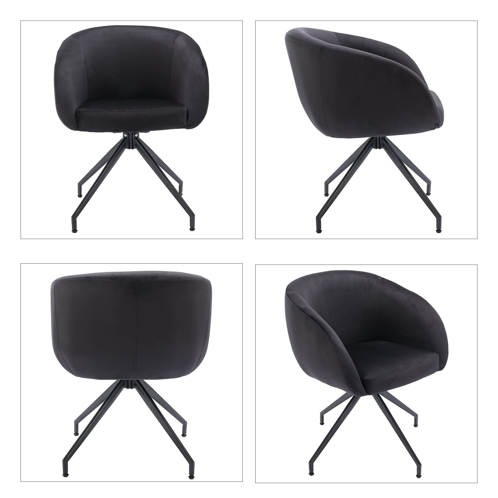 DUOMAY Modern Swivel Barrel Dining Chair - Velvet Upholstered Accent Side Chair with Back, No Wheels Desk Chair with Black Metal Legs for Living Room, Dining Room & Makeup Vanity | Perfect for Home Office, Bedroom Decor & Small Space Seating