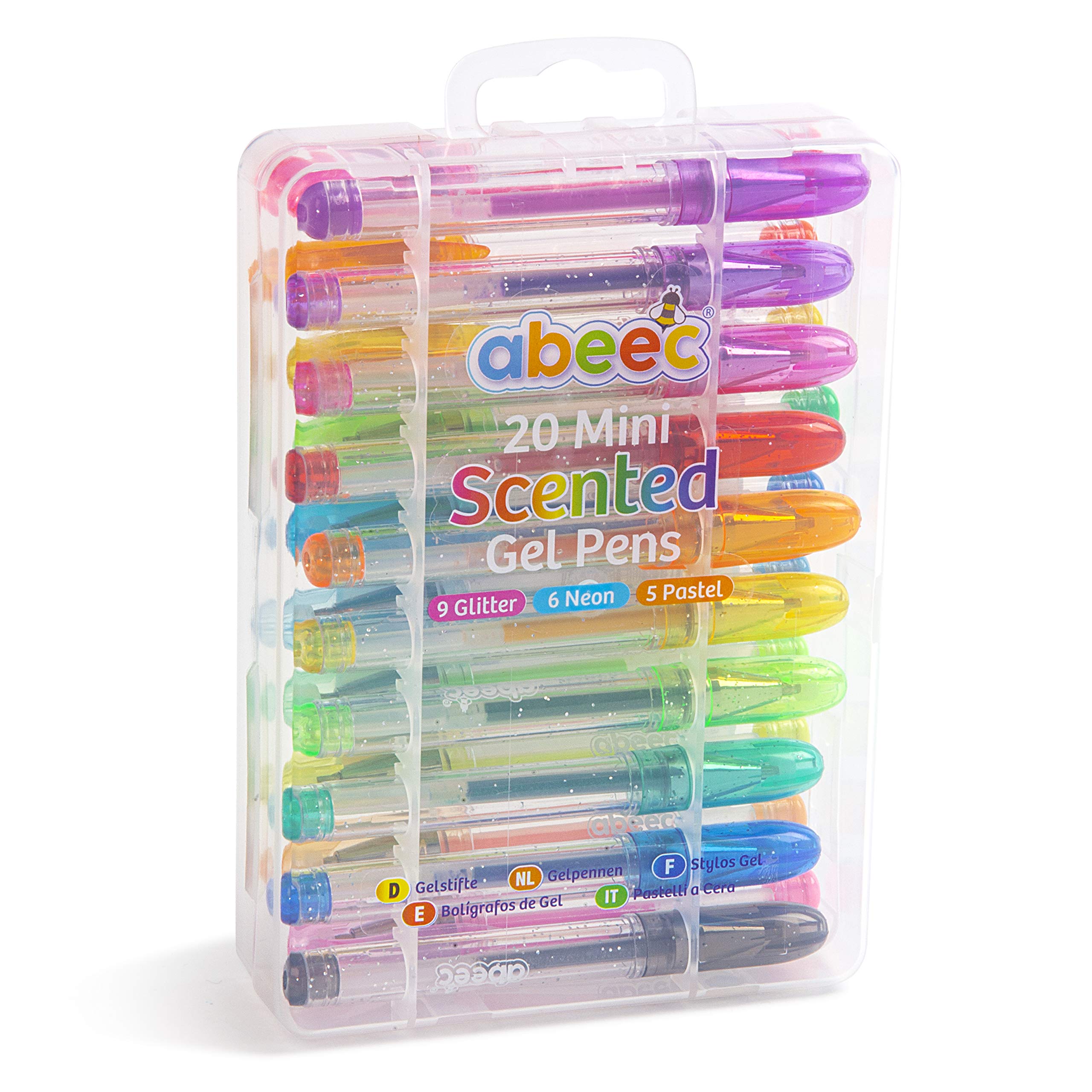 Abeec 20-Pack Mini Scented Gel Pens Set - Assorted Glitter, Neon & Pastel Colors | Vibrant Mini Gel Coloring Pens for Kids, Students & Artists | Perfect for Journaling, Note-Taking, Coloring Books & DIY Crafts