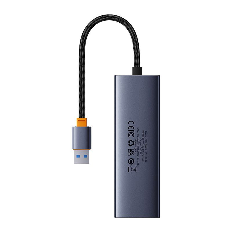 Baseus UltraJoy Series 4-in-1 USB Hub Adapter with 3 USB 3.0 Ports & Ethernet RJ45 - Space Gray - Perfect for Laptop, Desktop & Office Workspace