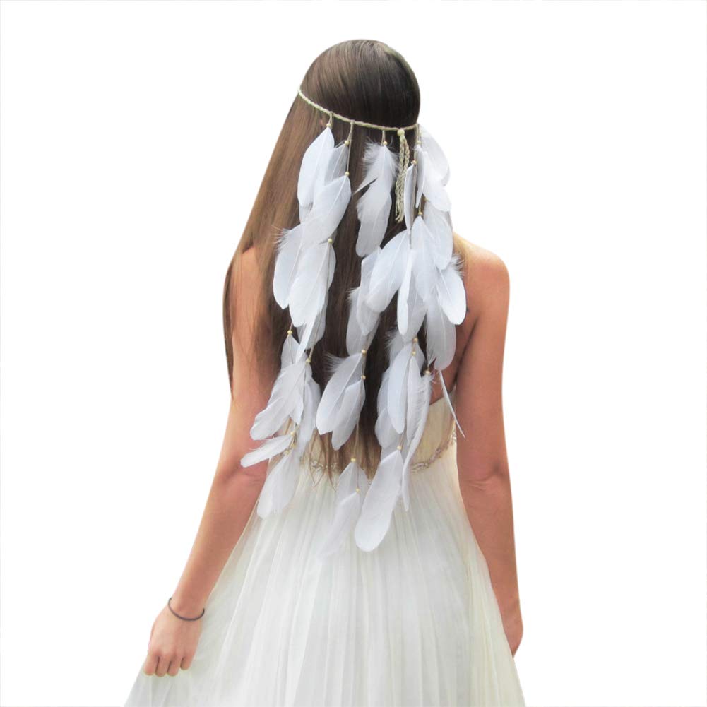 Boho Indian Feather Headband Headdress - Elegant Head Chain Hair Jewelry for Women & Girls - Perfect for Festivals, Parties, Carnivals & Boho Weddings