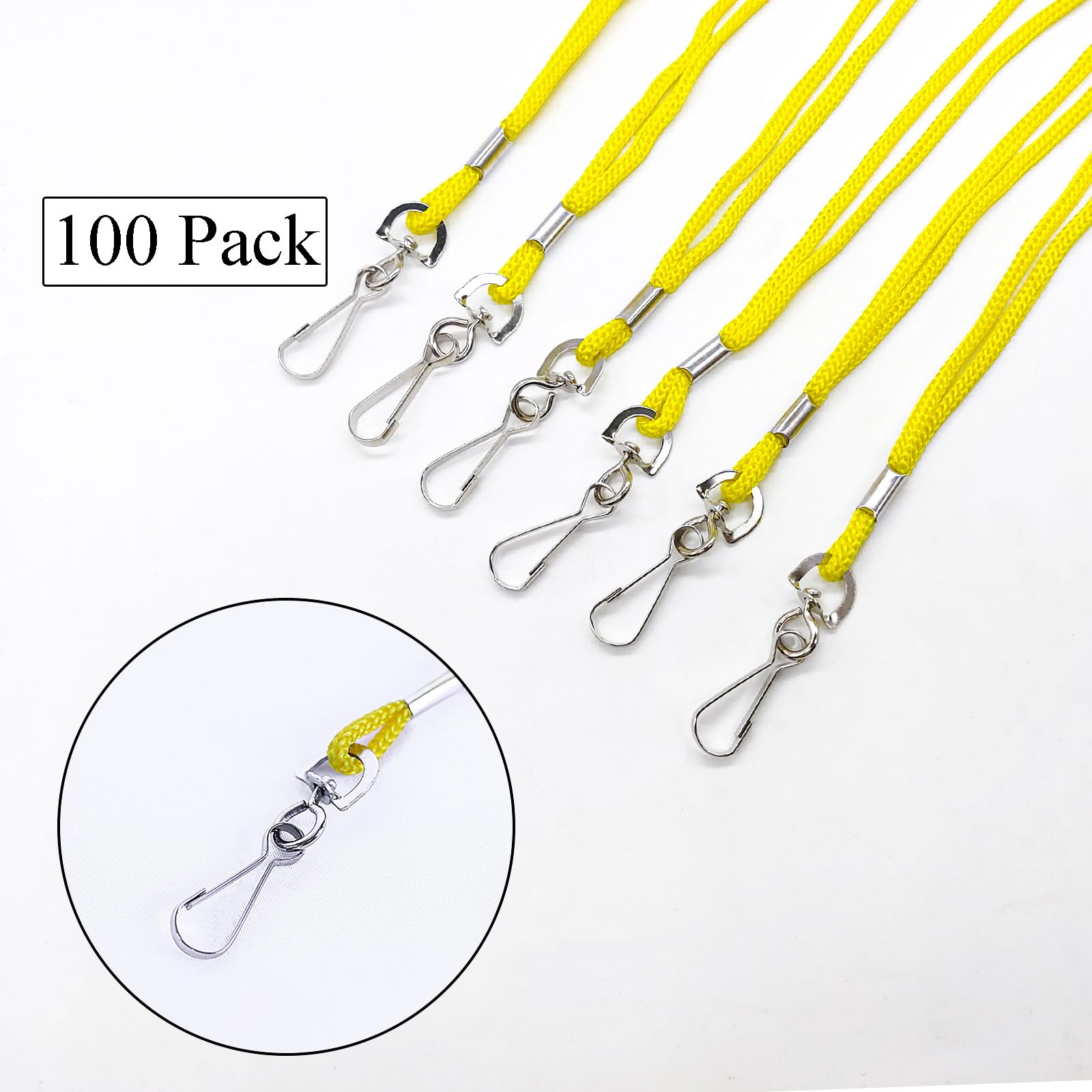 HOSL 100 Pack ID Badge Lanyards with Swivel Hook - Office, School & Events (Yellow)