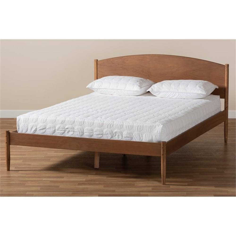 BOWERY HILL Full Size Wood Platform Bed with Ash Brown Finish - Sturdy & Stylish Bed Frame for Modern Bedrooms, Guest Rooms & Dorm Rooms