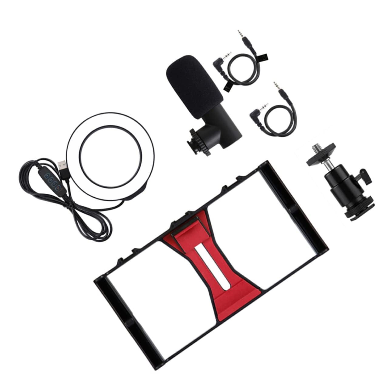 Uonlytech 2 Pack Adjustable Tabletop Tripod Stand with Phone Mount & Remote - Portable Cell Phone Tripod for Live Streaming, Video Calls, Photography, TikTok & YouTube (Red, Includes Microphone) - Perfect for Vloggers, Content Creators & Makeup Artists