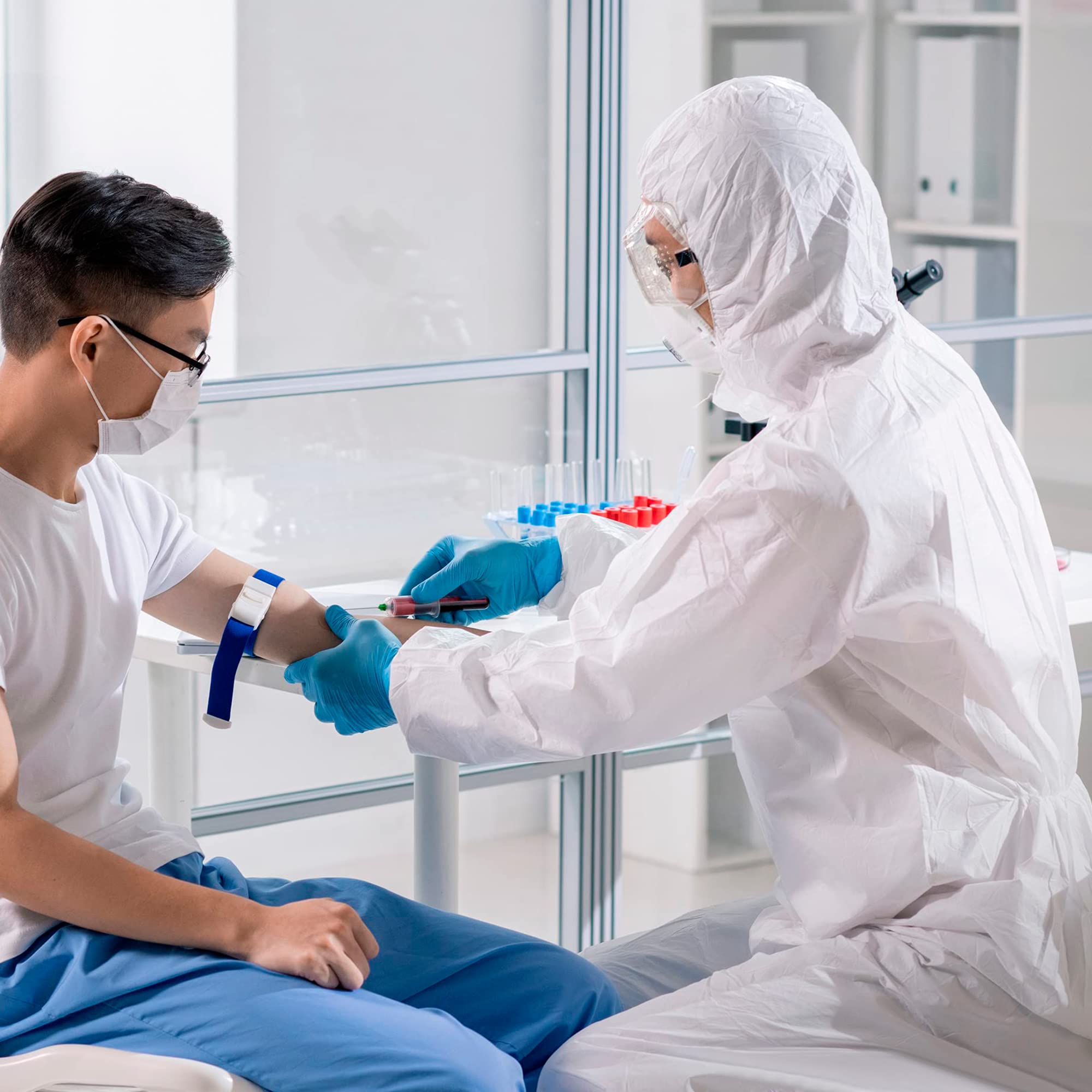 AMZ Medical Supply White Disposable Coveralls with Hood & Boots - X-Large (Pack of 5) - Microporous Lab Coveralls for Men & Women - 60 GSM Painters Suit with Elastic Wrist, Lower Back & Zipper - Ideal for Medical, Construction, Painting & Hazardous Work Environments