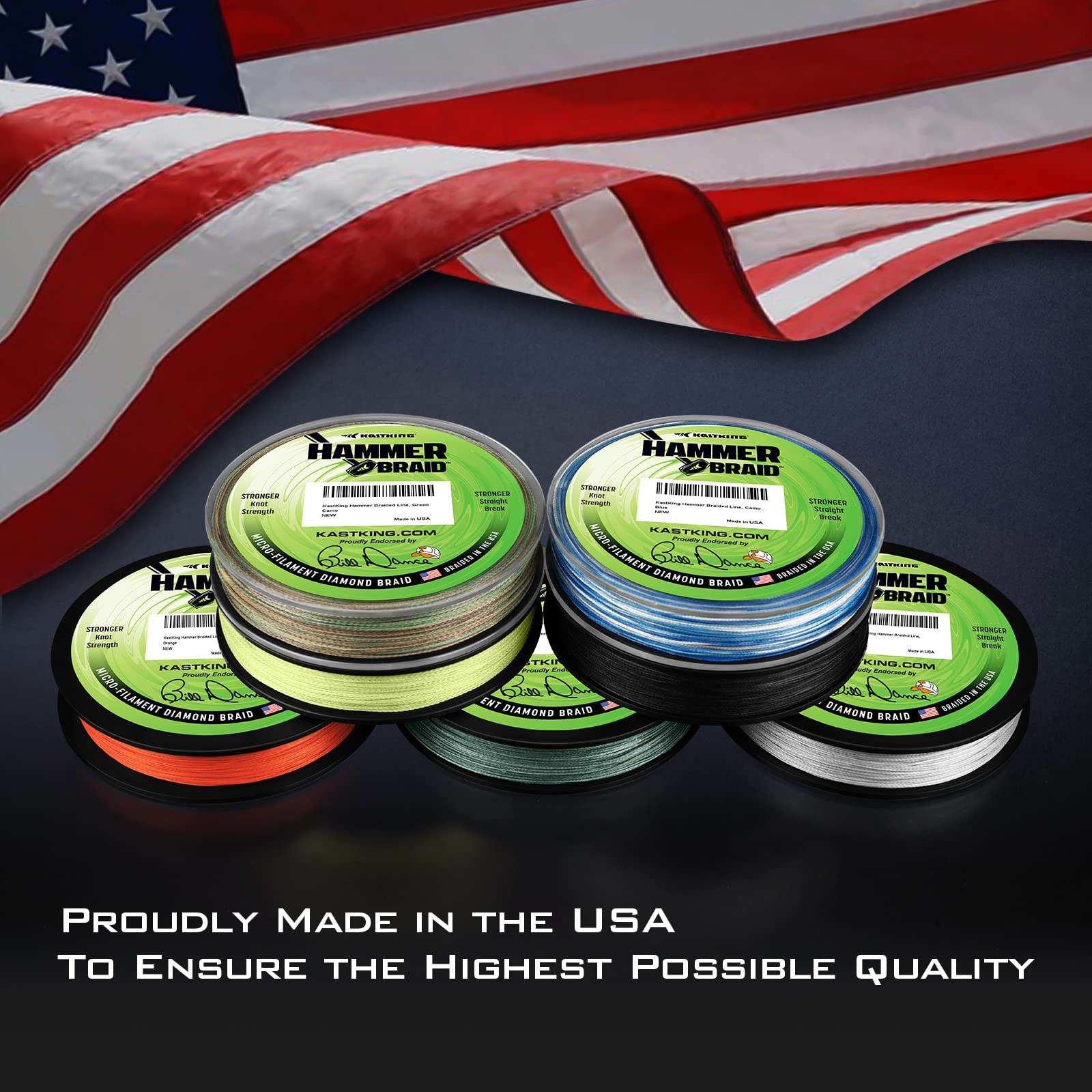 KastKing Hammer Braid Fishing Line - Ultra-Thin Abrasion Resistant Braided Superline for Bass, Saltwater & Freshwater Fishing | Zero Stretch, Tighter Diamond Weave, Colorfast | Made in USA | Bill Dance Endorsed | Ideal for Casting, Trolling & Heavy Cover