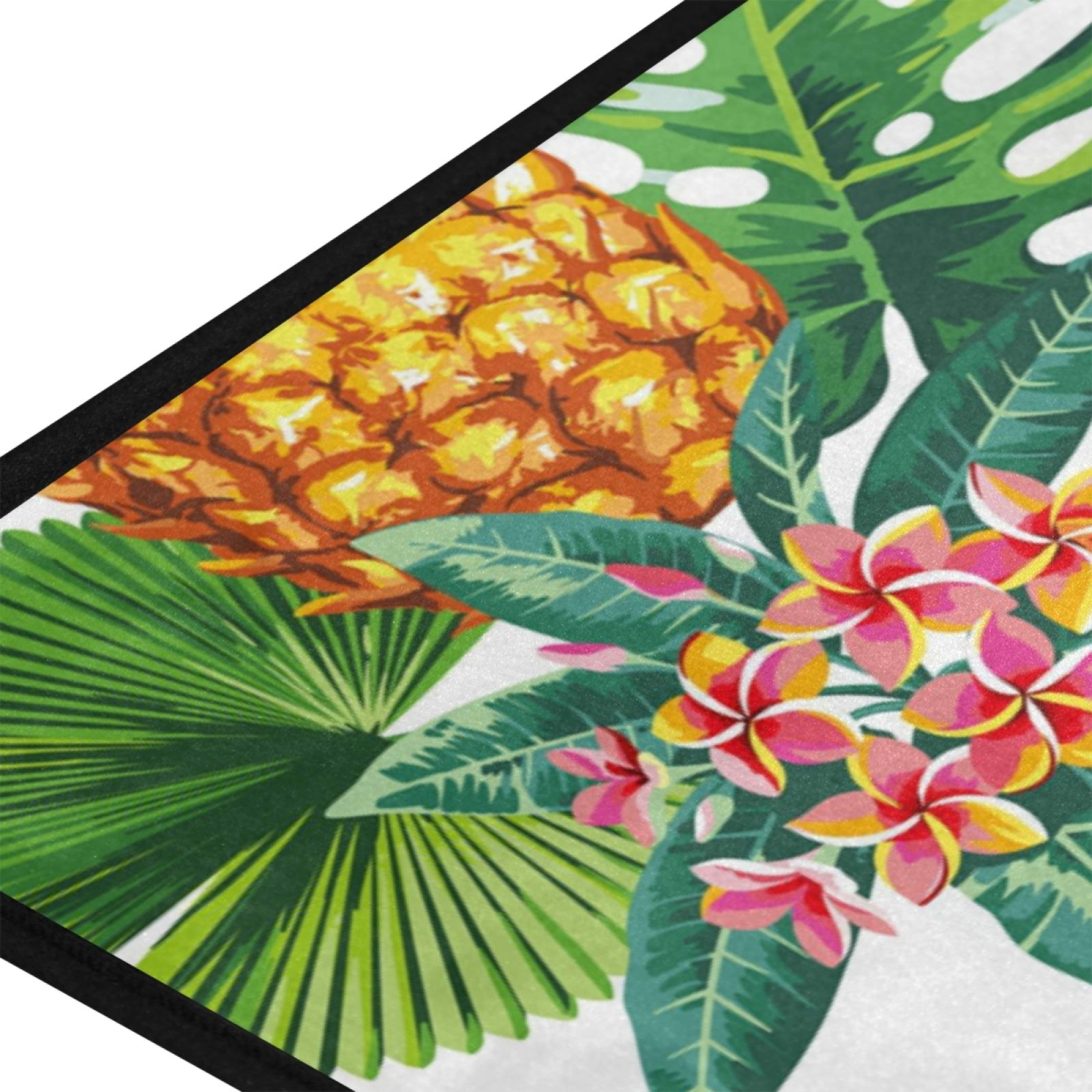 Non-Slip Pineapple Tropical Kitchen Rug - 39x20 Inch Soft Bath Mat with Palm Leaf Design for Home Decor, Living Room, Bedroom & Entryway - Perfect for Beach House, Summer Decor & Vacation Vibes