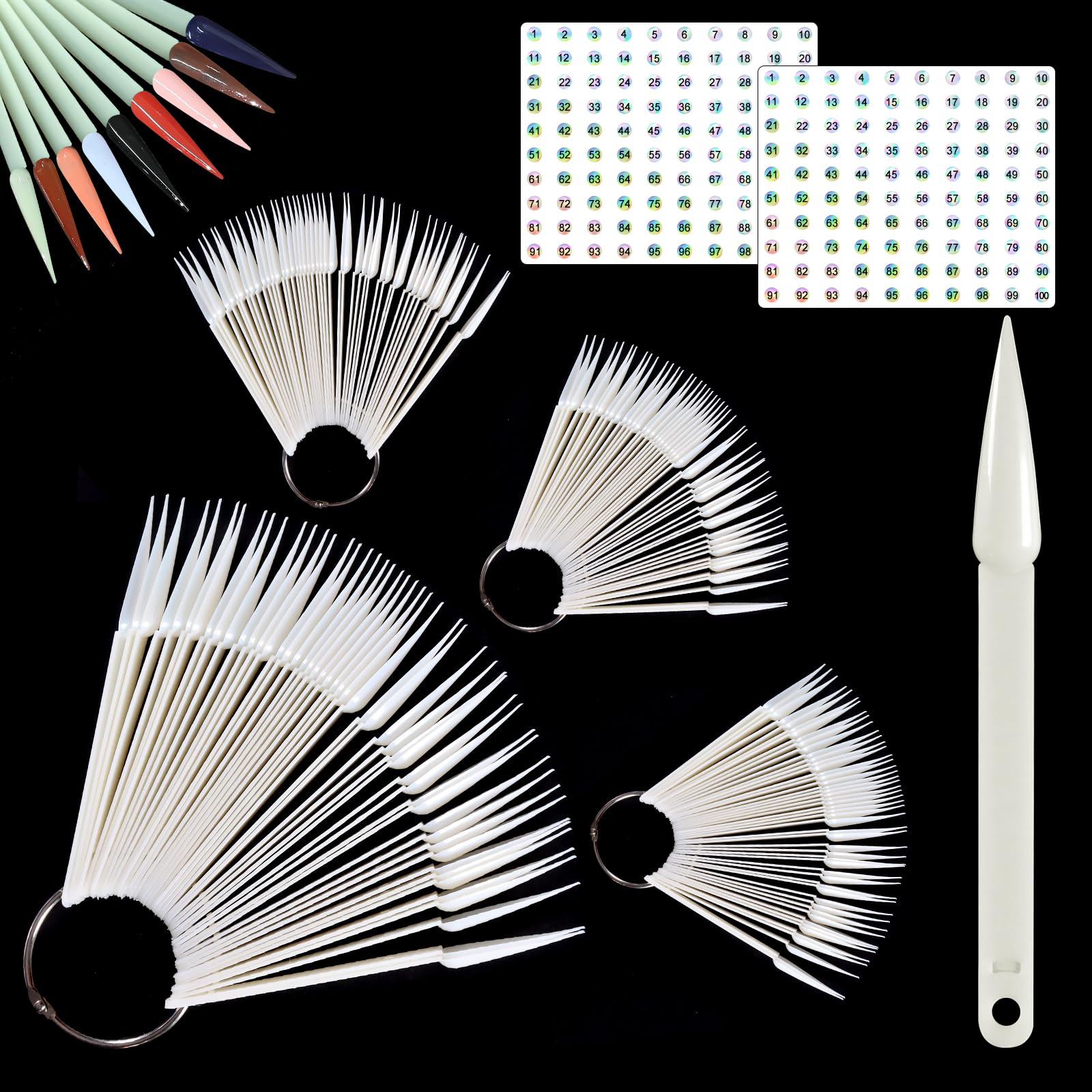 Allstarry 200 Pcs Natural Nail Swatch Sticks with Ring - Numbered Pointed False Nail Tips for Manicure Practice, Nail Art Display & Polish Samples | Perfect for Salon Professionals, DIY Nail Artists & Beauty Training
