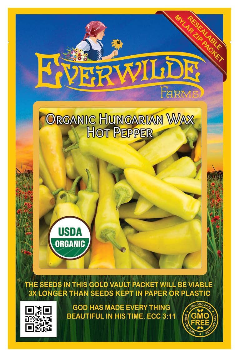 25 Organic Hungarian Wax Hot Pepper Seeds - Non-GMO, Heirloom, Open Pollinated - Perfect for Home Gardening, Cooking & Spicy Recipes