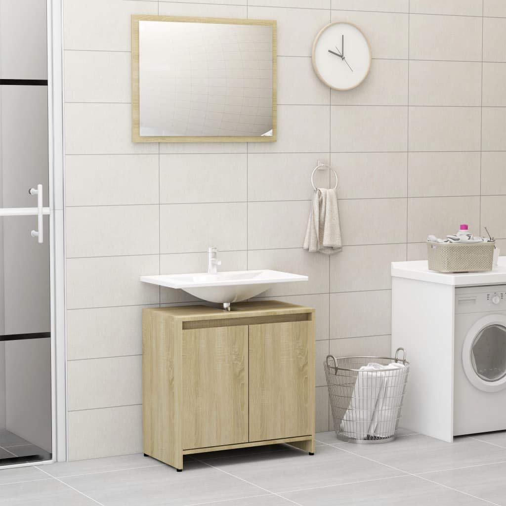 Modern Bathroom Vanity Set with Mirror & Storage Cabinet - White Pedestal Sink Stand with Doors for Bathroom Organization | Perfect for Small Bathrooms, Powder Rooms & Guest Baths