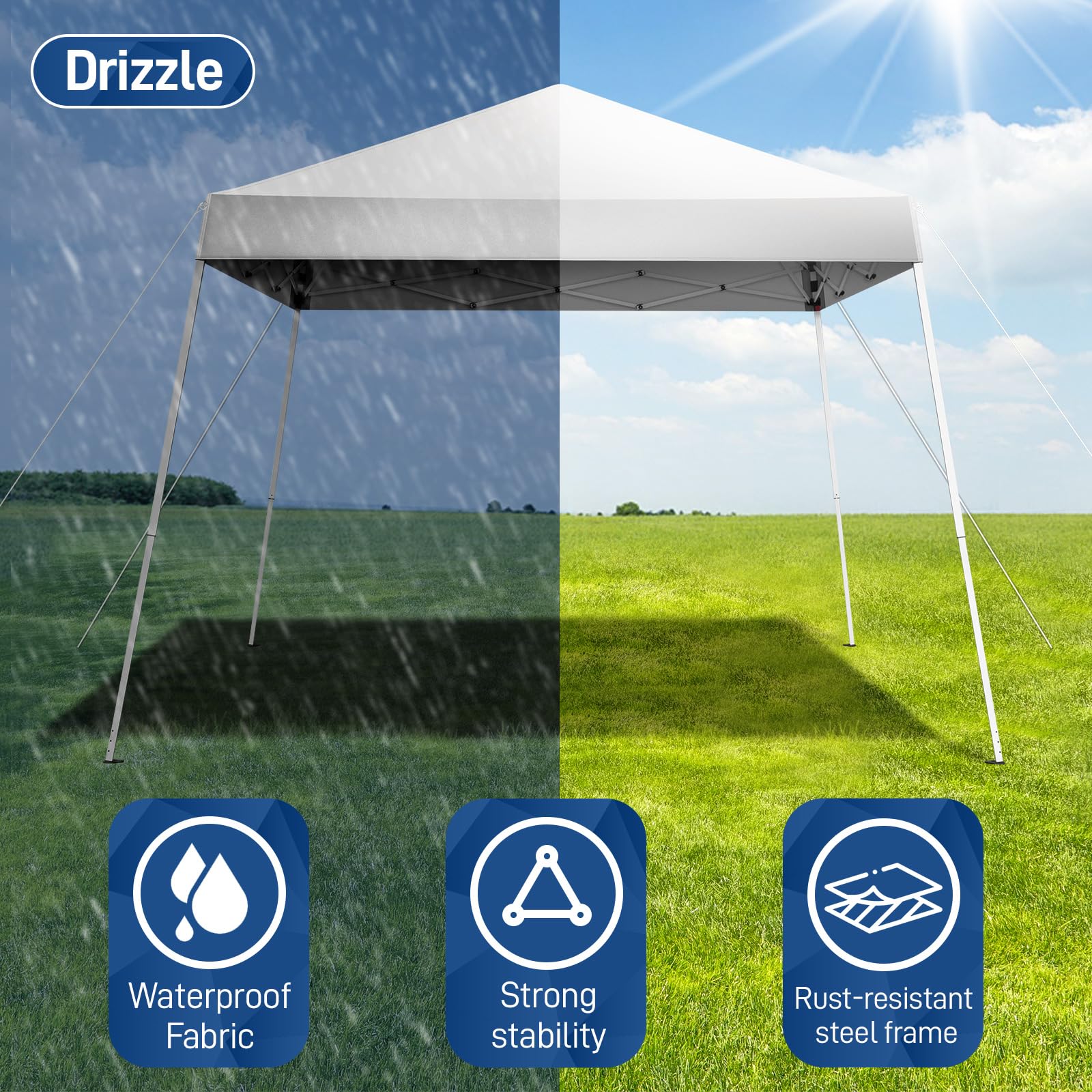 10' x 10' Pop Up Canopy Tent with Carry Bag - Instant Shelter with Slant Legs for Outdoor Parties, Events, Backyard & Commercial Use - Portable Easy Setup White Canopy for Picnics, Beach, Camping & Tailgating