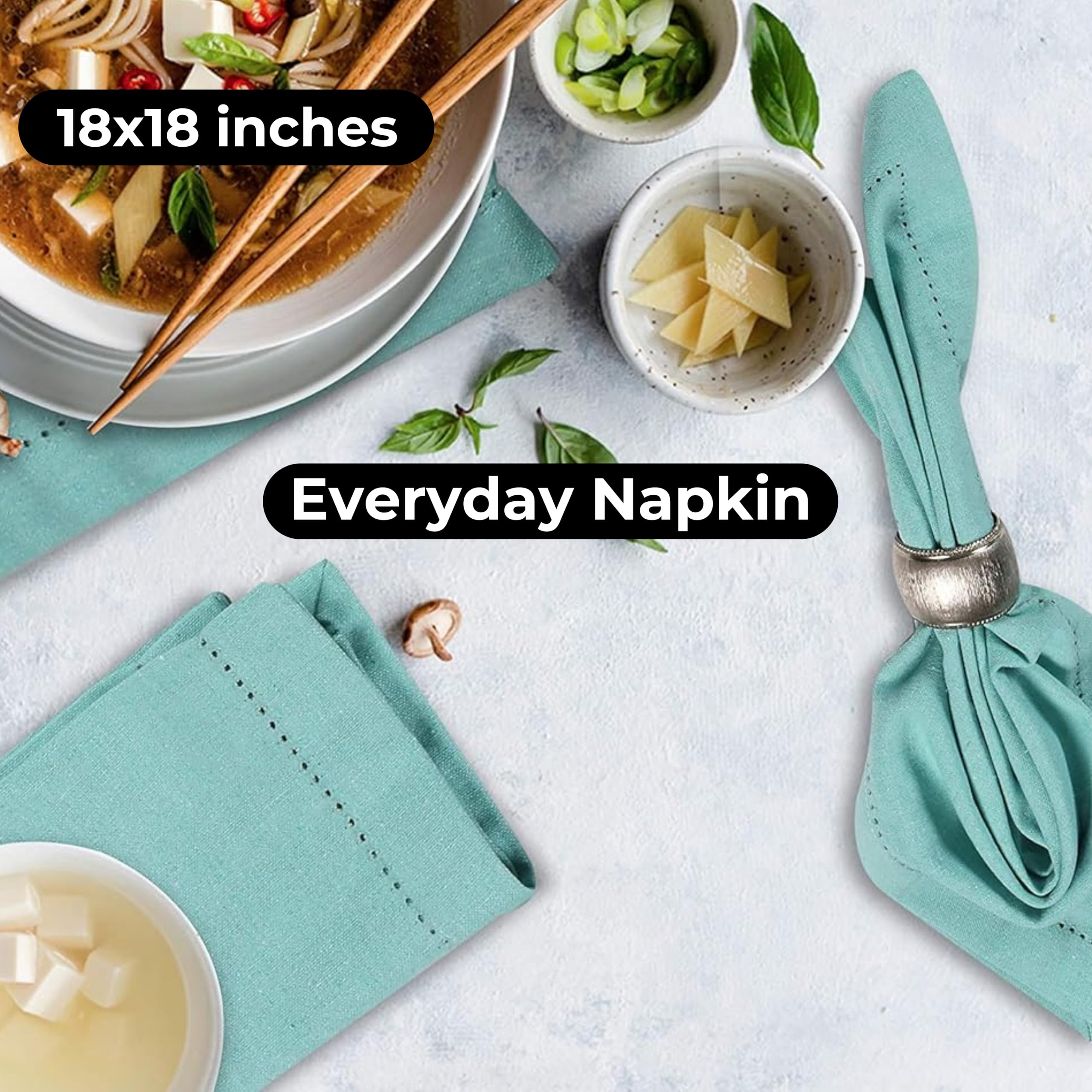Premium Cotton Cloth Napkins Set of 12 - 18x18 Inch Aqua Blue with Hemstitched Mitered Corners for Wedding, Dinner Parties & Table Decor - Reusable Eco-Friendly Napkins for Fine Dining, Holiday Gatherings & Special Occasions