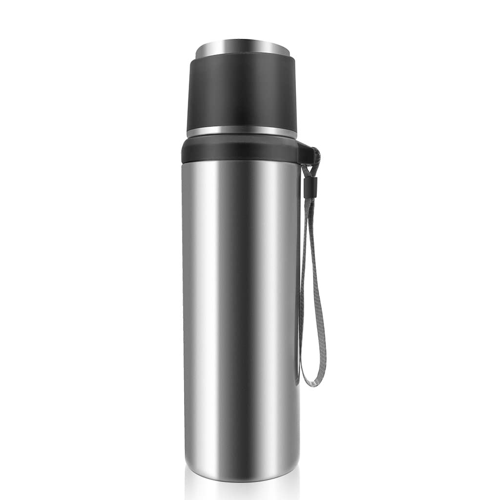 Premium Stainless Steel Vacuum Insulated Thermos Flask - 500ml Portable Hot & Cold Water Bottle with Carry Rope for Outdoor, Camping, Hiking, Travel, Office and Gym Use (Color A)
