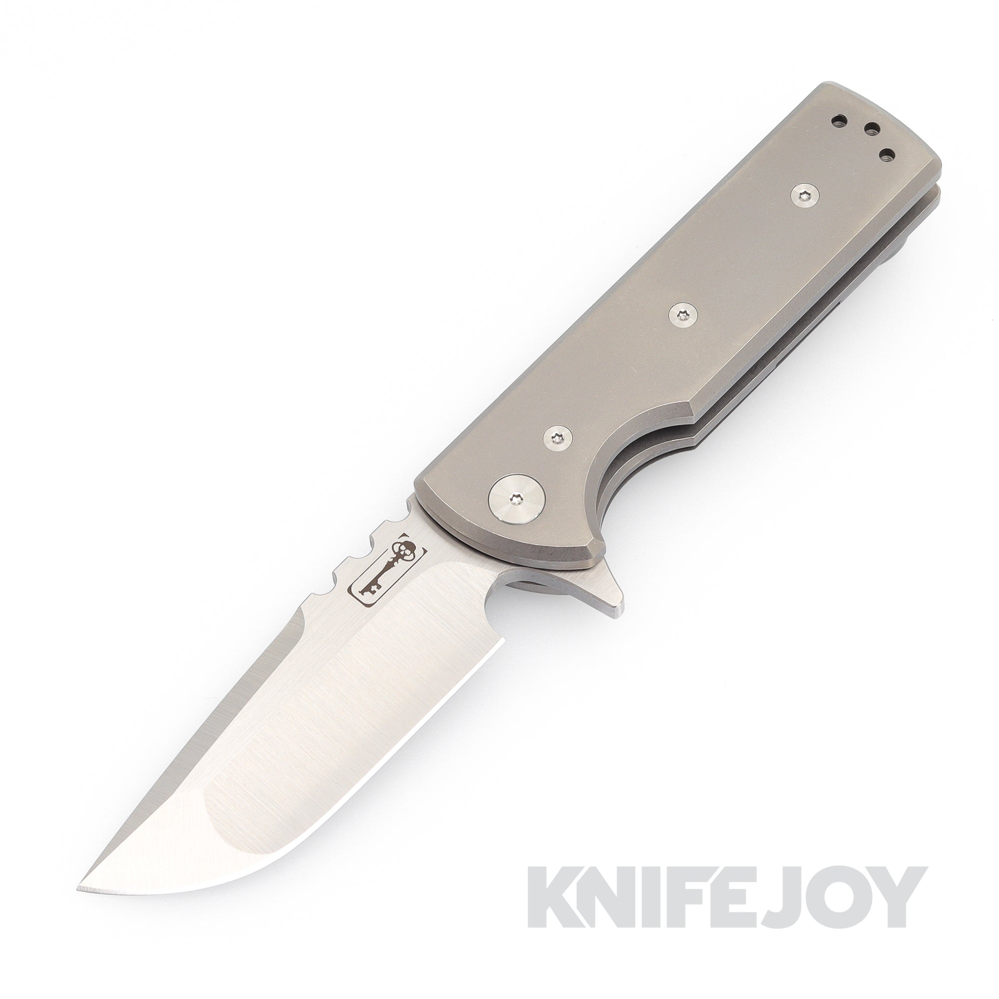 Chaves Knives T.A.K. Folding Pocket Knife - Stonewashed Titanium Handle, Drop Point Blade for EDC, Camping & Outdoor Survival - Tactical Belt Finish Utility Knife