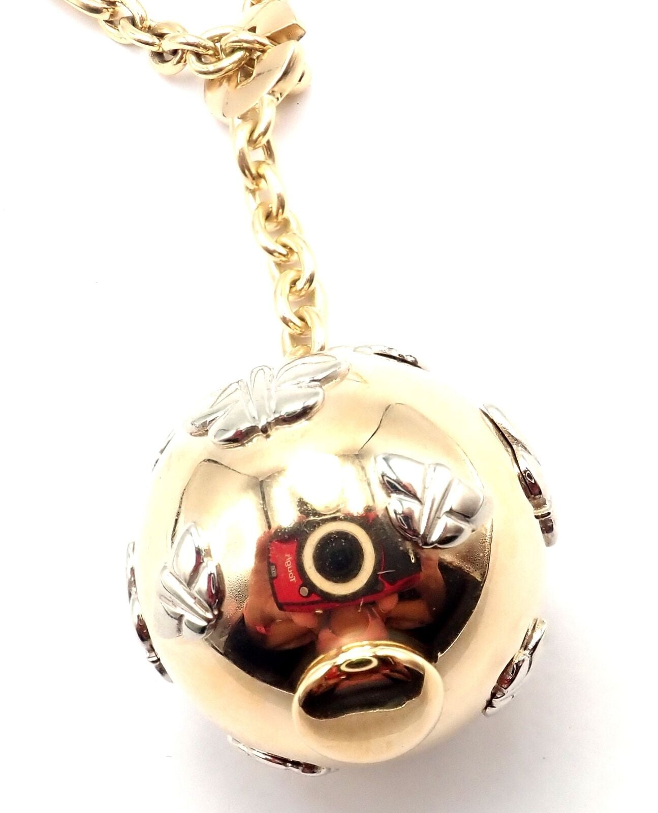 Authentic Bvlgari 18k Yellow Gold Butterfly Globe Pendant Necklace with Chain - Elegant Jewelry Gift for Women, Perfect for Parties & Special Occasions