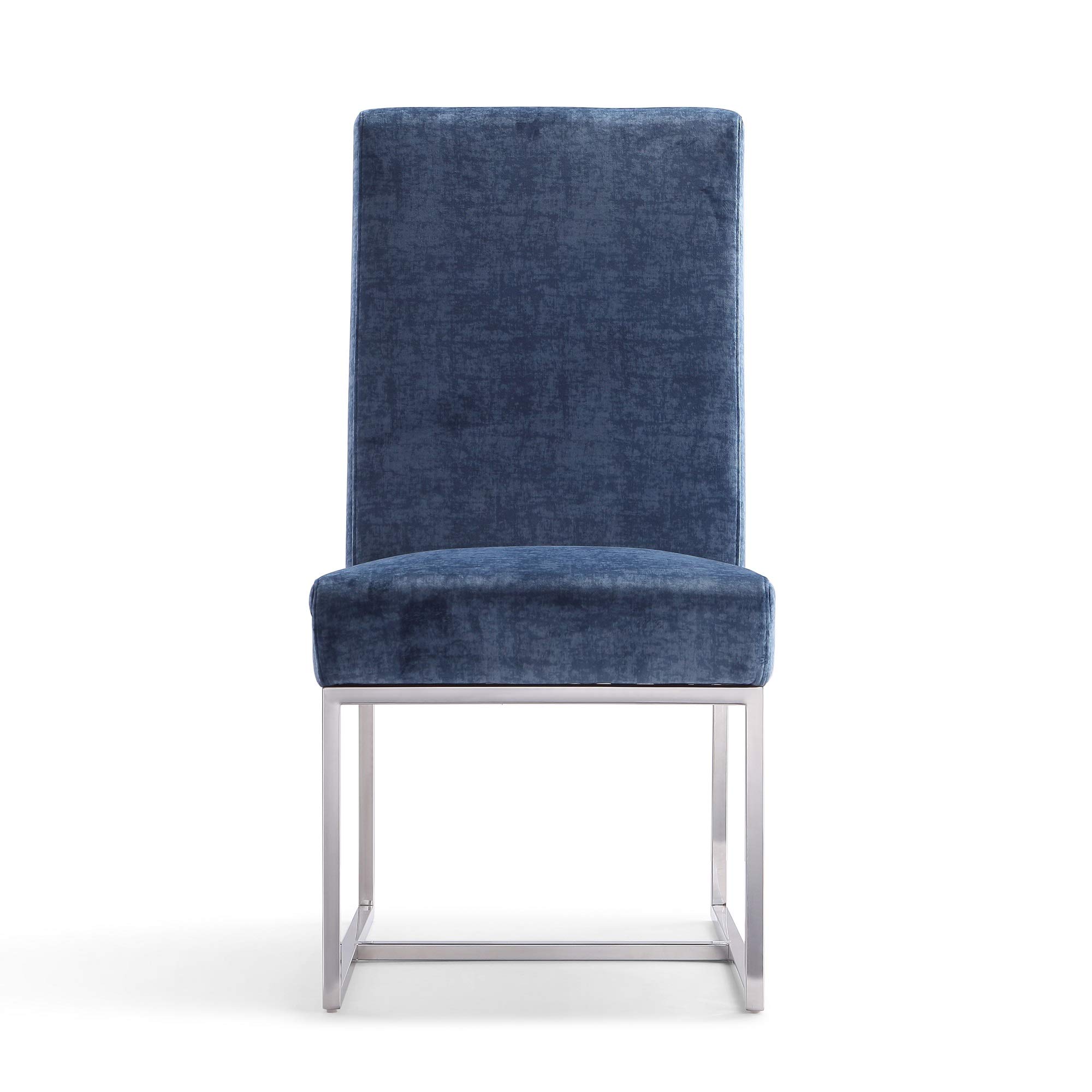 Modern Velvet Dining Chairs with High-Density Foam & Chrome Steel Frame - High-Back Fully Assembled Industrial Chic Accent Furniture (Set of 1, Blue) - Perfect for Contemporary Dining Rooms, Kitchen Islands & Home Office Spaces