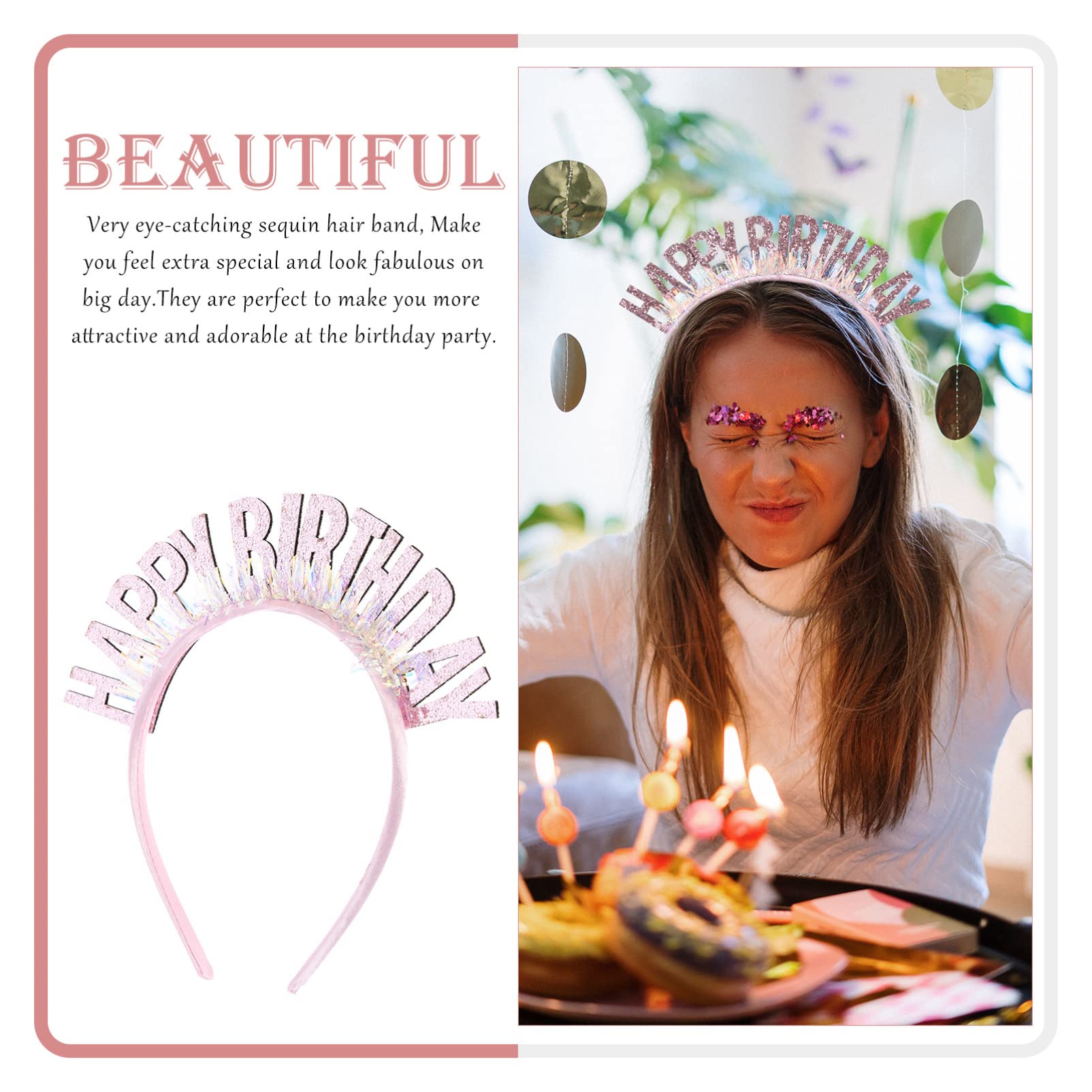 FRCOLOR Girls Birthday Headband - Sparkling Sequin Tiara Headdress for Birthday Parties, Photo Shoots & Celebrations (Pink) | Perfect Birthday Crown Accessory for Kids, Teens & Women