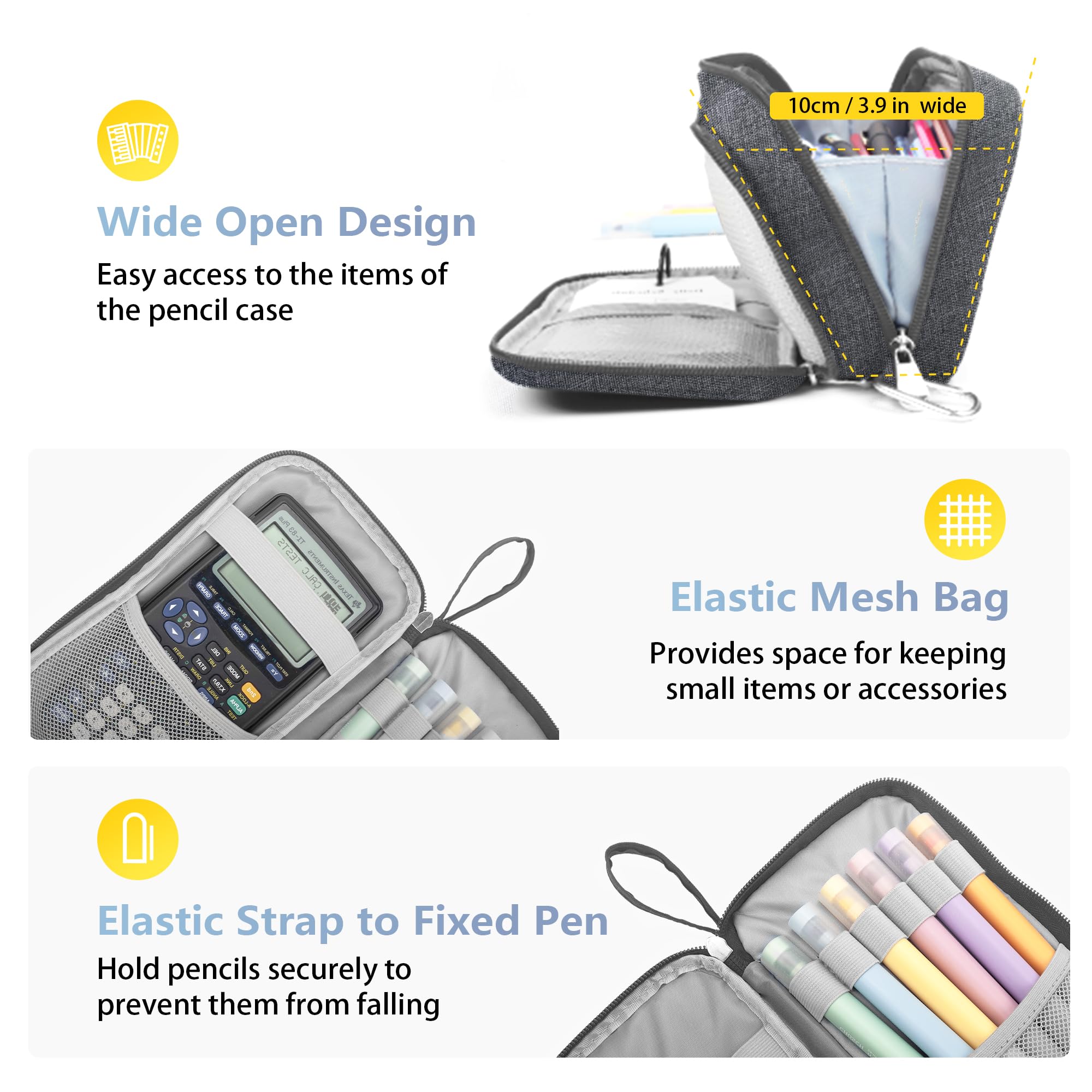 Large Capacity Pencil Case with 3 Compartments - Durable Zipper Pen Pouch for School, Office & Travel - Perfect Organizer for Markers, Pens & Stationery (Ideal for Students, Kids & Adults) - Great for Backpacks, Desks & On-the-Go Use