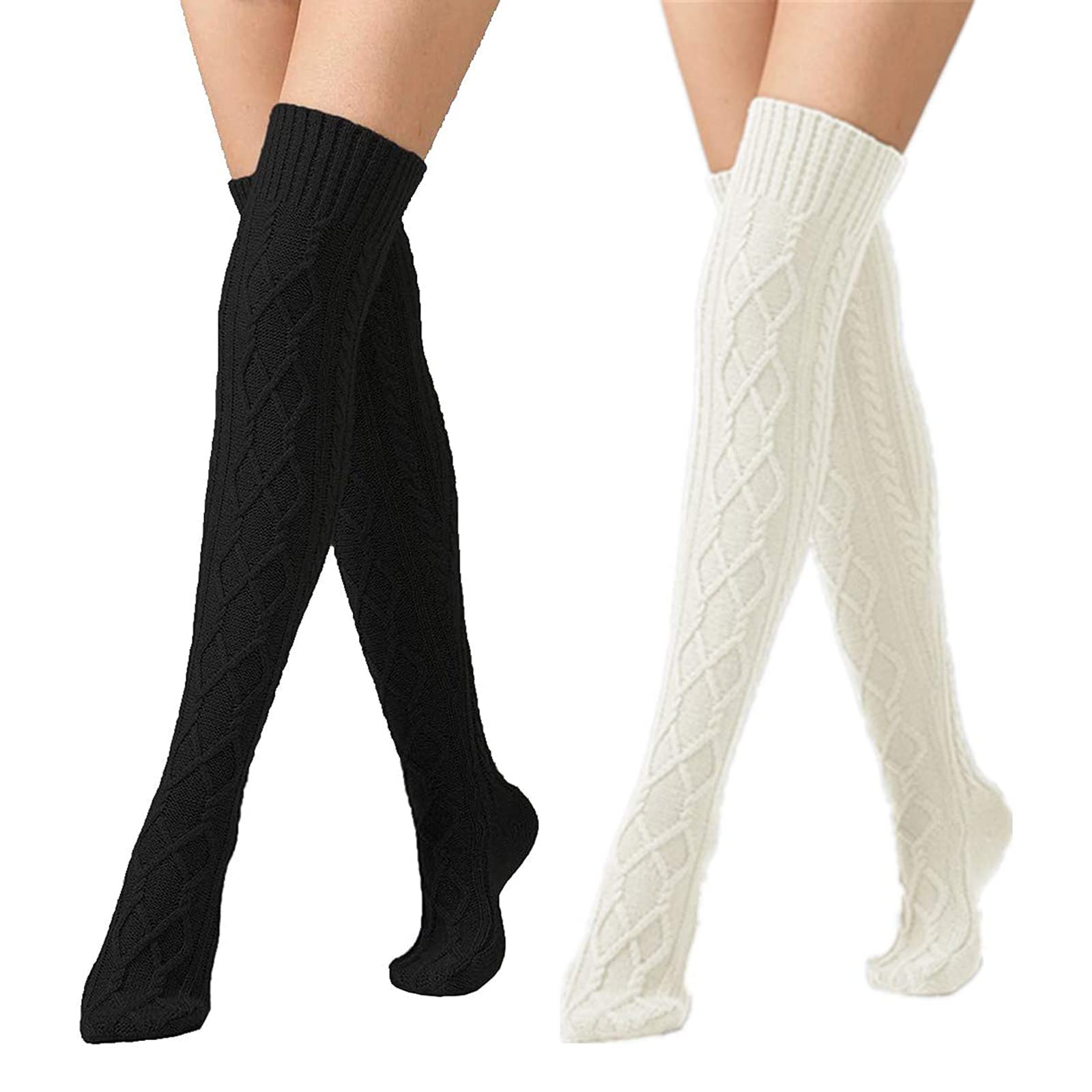 Leoparts Women's Cable Knit Thigh High Boot Socks - Extra Long Over Knee Winter Stockings & Leg Warmers for Cold Weather, Snow Boots & Fashion Outfits