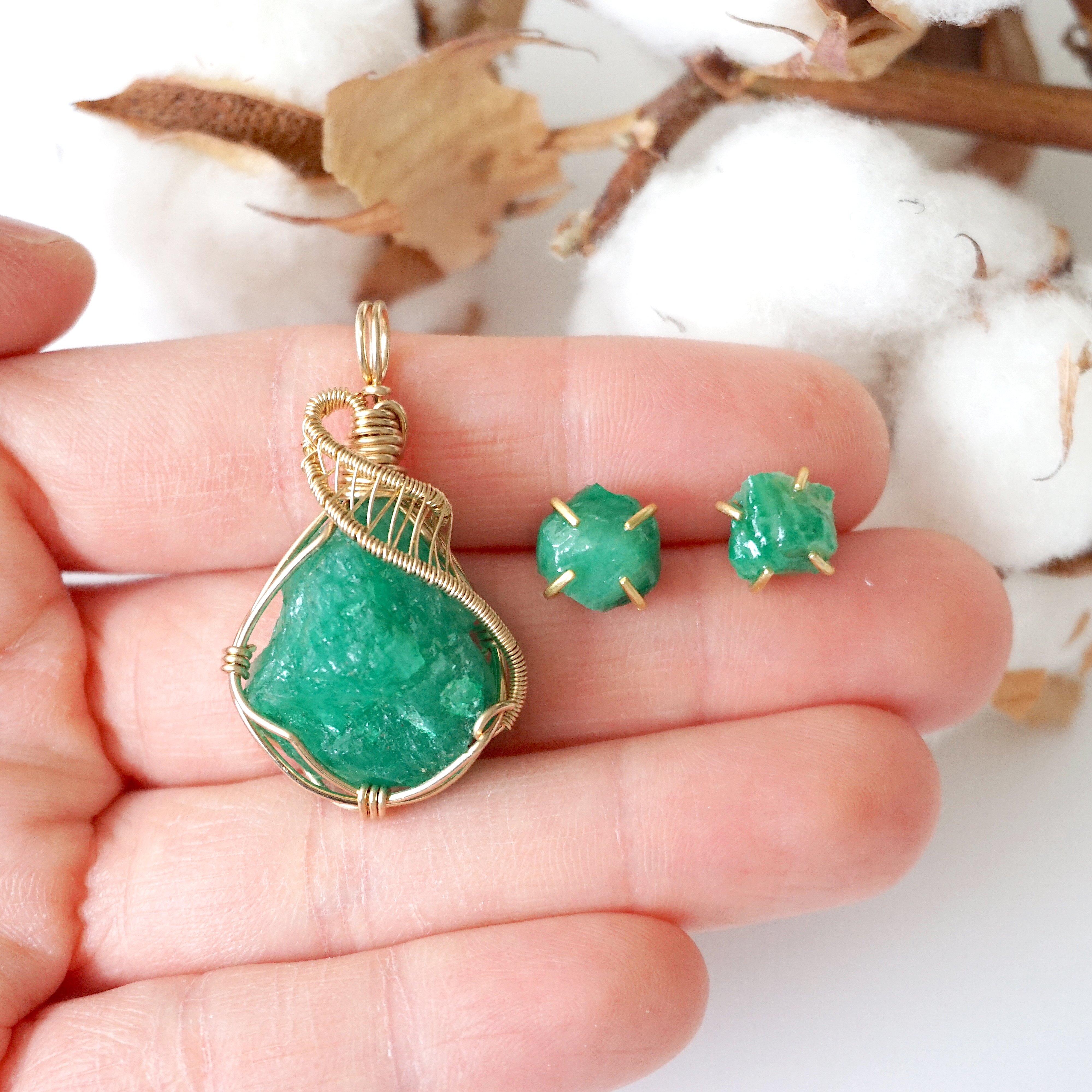 Emerald Jewelry Gift Set - 14K Gold Filled Necklace & Earrings Set for Women | Elegant Birthstone Jewelry for Anniversary, Birthday & Special Occasions | Perfect Gift for Mom, Wife, Girlfriend