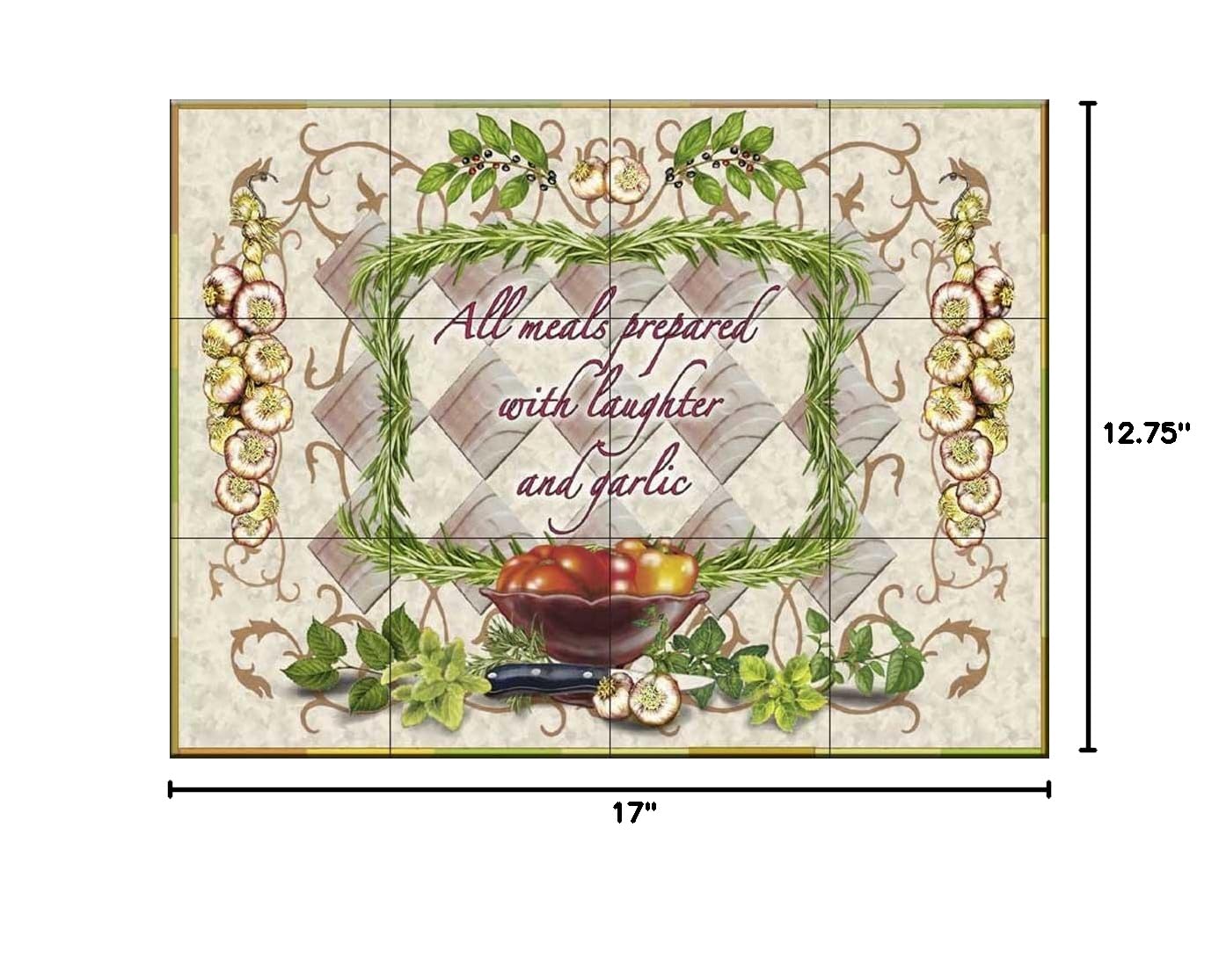 Hand-Painted Ceramic Tile Mural - 'Laughter and Garlic' Artwork by Rosiland Solomon | Unique Kitchen Backsplash & Home Decor for Dining Rooms