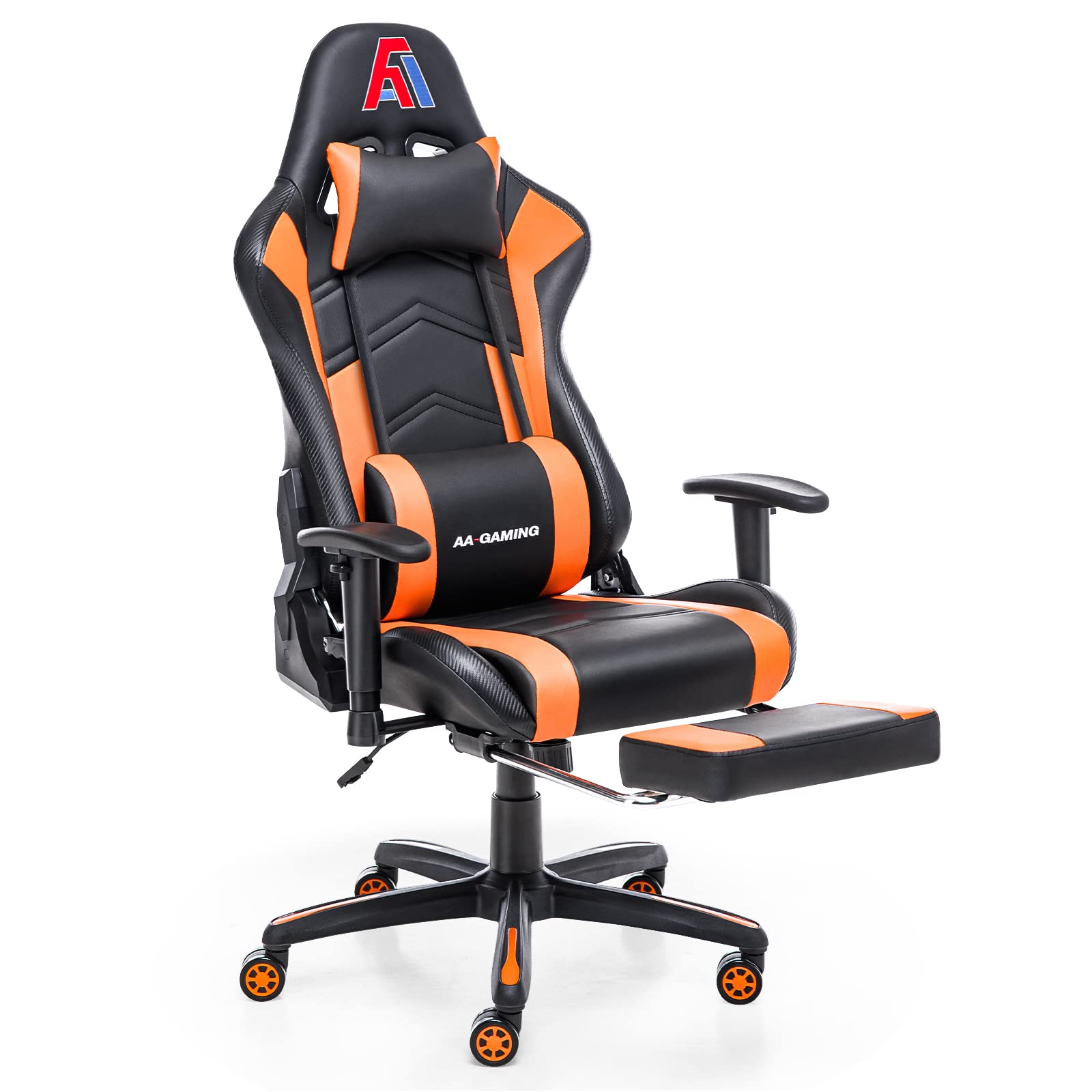 Ergonomic Gaming Chair with High Back, Lumbar Support & Footrest - Adjustable Racing Style Computer Office Chair for PC Gamers & Home Workstations (Black/Orange) - Perfect for Esports, Streaming & Long Work Sessions