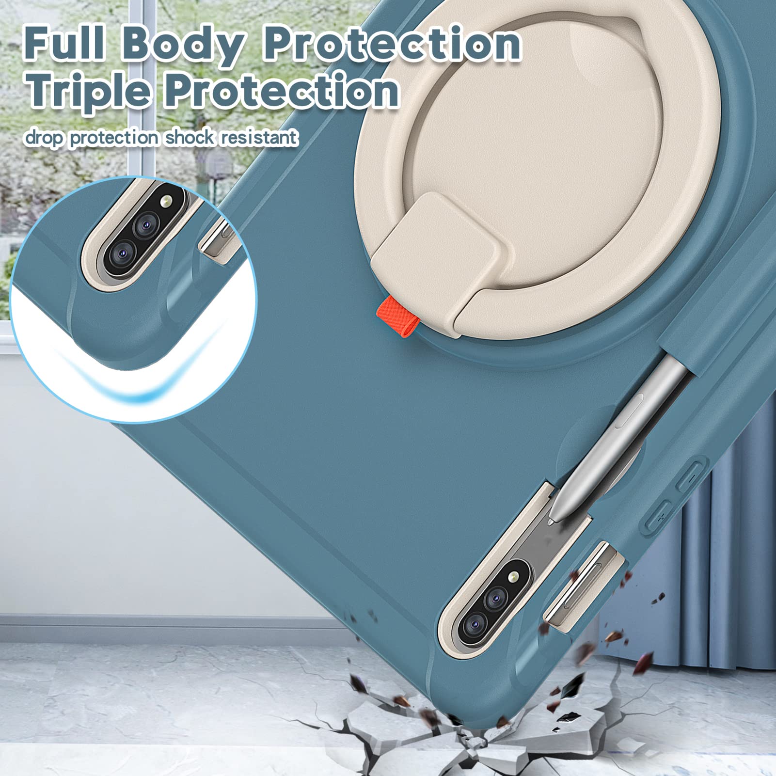 ORIbox Defender Case for Samsung Galaxy Tab S8/S7 11 Inch - Heavy Duty Shockproof Cover with 360° Rotating Ring Stand & Kickstand | Full Body Protection for Kids, Travel & Outdoor Use