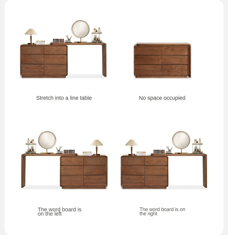 Premium Black Walnut & Golden Sandalwood Solid Wood Extendable Vanity Dressing Table - Perfect for Bedroom Makeup, Beauty Salon & Home Decor