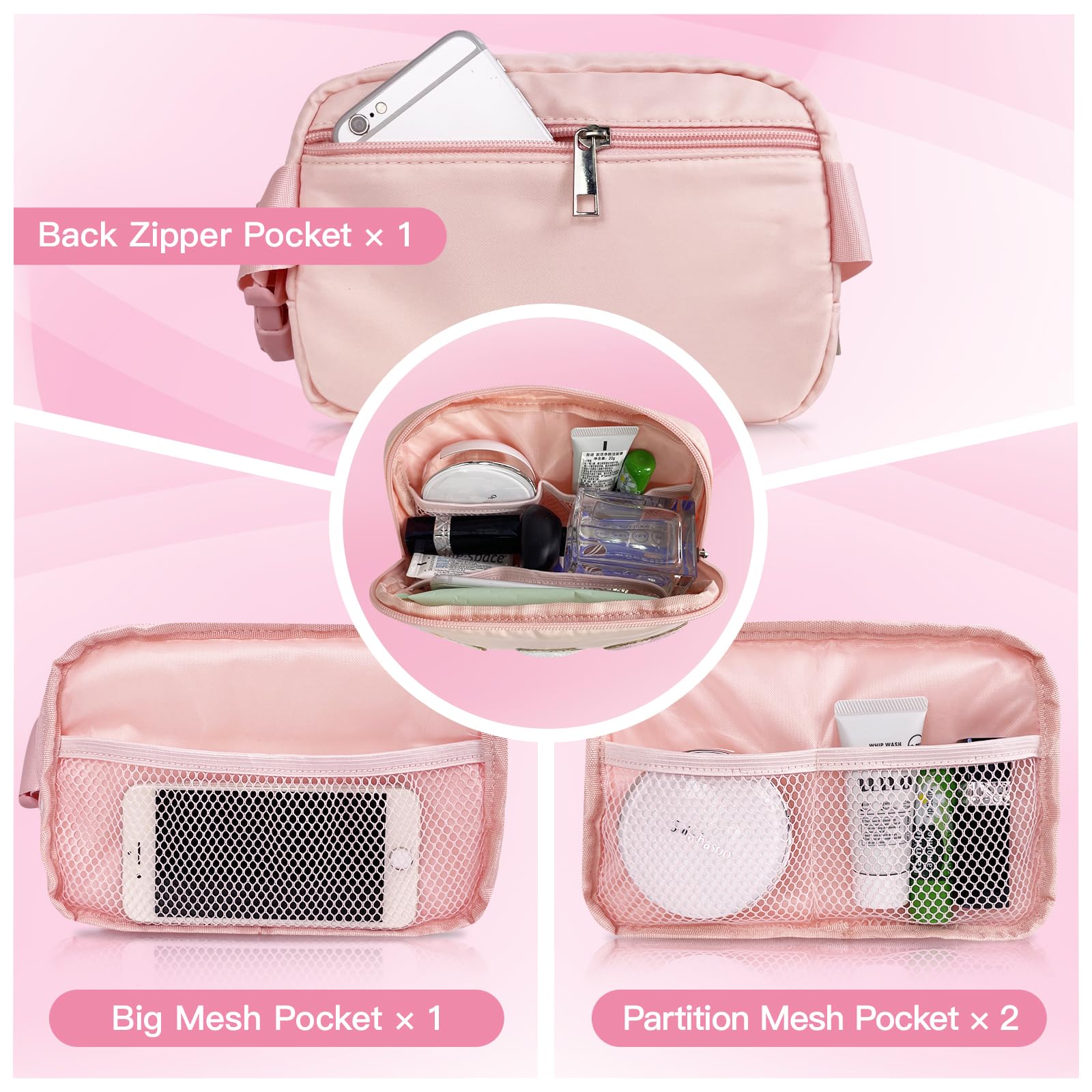 Personalized Belt Bag with Keychain - Custom Fanny Pack for Women & Girls - Initial Monogram Birthday Gift for Teens, Mom - Crossbody Waist Bag - Small Travel Essential - Preppy Style Accessories (Pink) - Perfect for Gym, Shopping, Concerts & Outdoor Activities