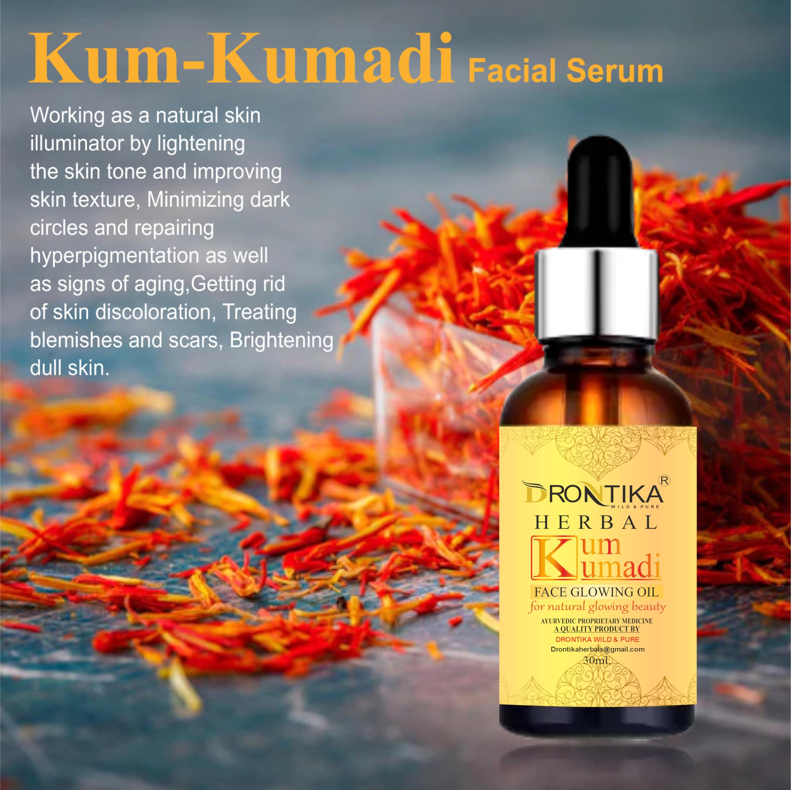 Drontika Kumkumadi Face Glowing Oil with Saffron & Natural Herbs - Anti-Aging Facial Treatment for Youthful & Healthy Skin | 30ml | Paraben & Silicone Free | Perfect for Night Routine & Dry Skin Care