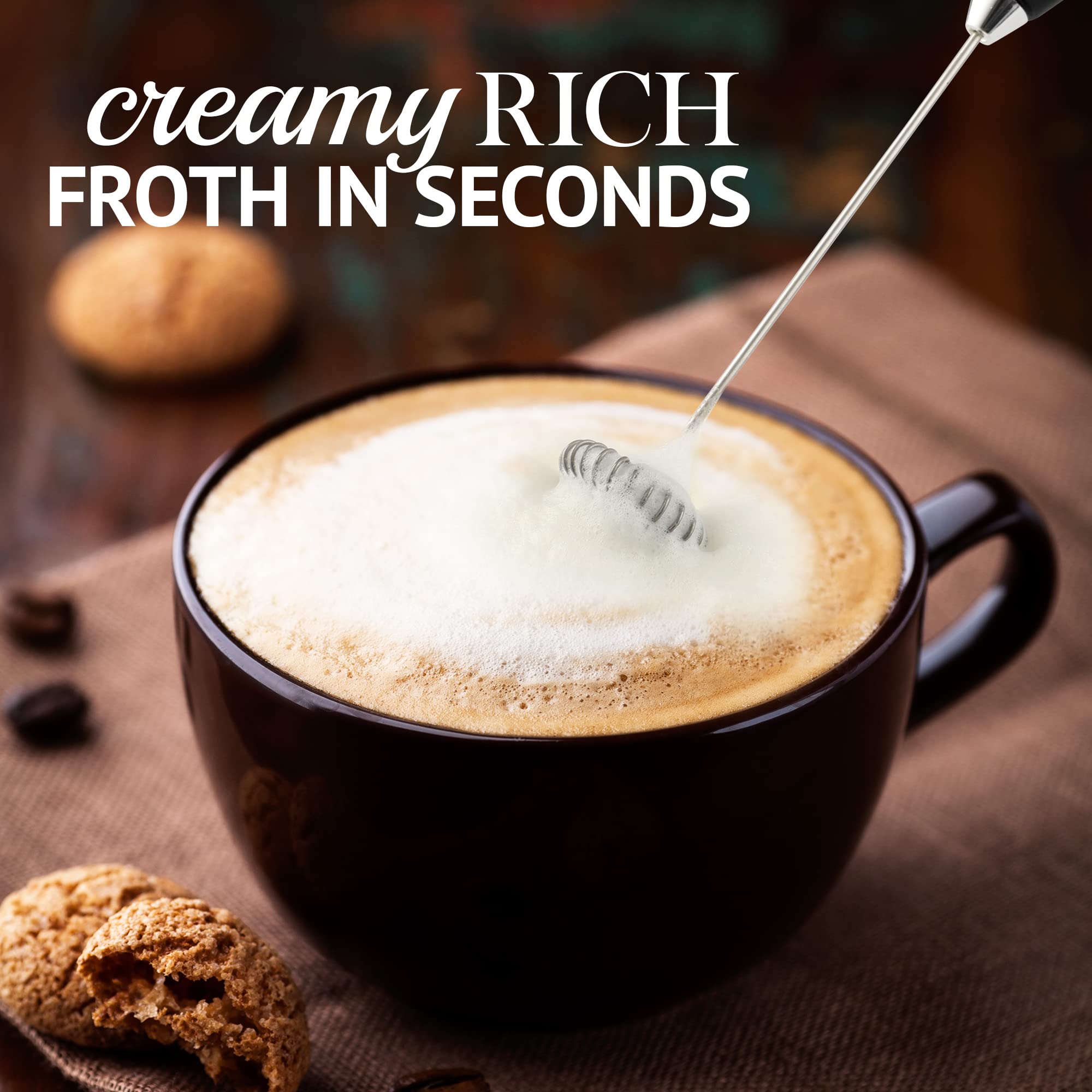 Premium Handheld Milk Frother for Coffee, Matcha & Hot Chocolate - Automatic Electric Foam Maker - Mini Drink Mixer Wand by Milk Boss (Black) - Perfect for Lattes, Cappuccinos & Home Baristas