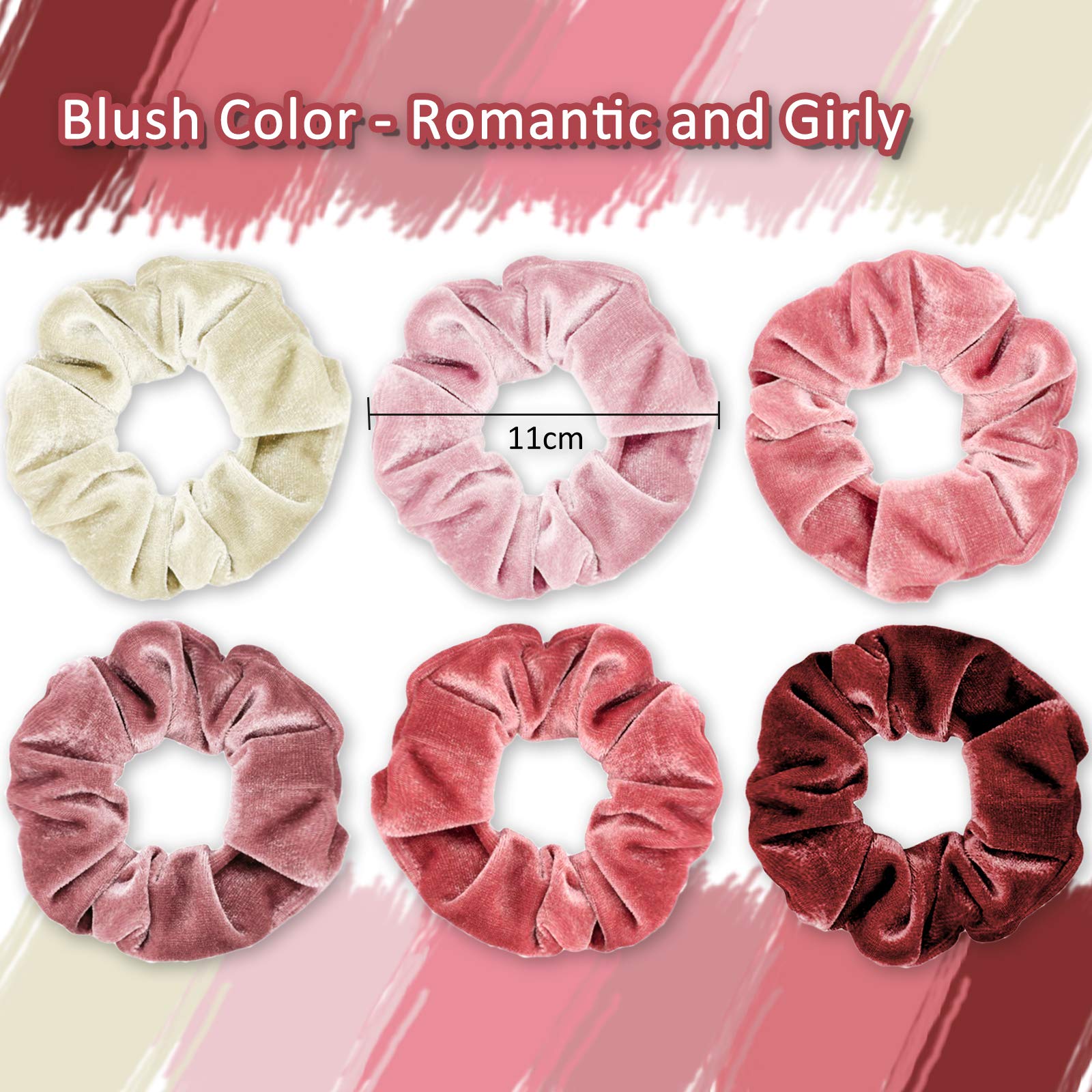 6 Pack Blush Velvet Hair Scrunchies - Soft Elastic Hair Ties for Women & Girls, Cute Ponytail Holders & Hair Accessories | Perfect for School, Work, Gym & Everyday Use